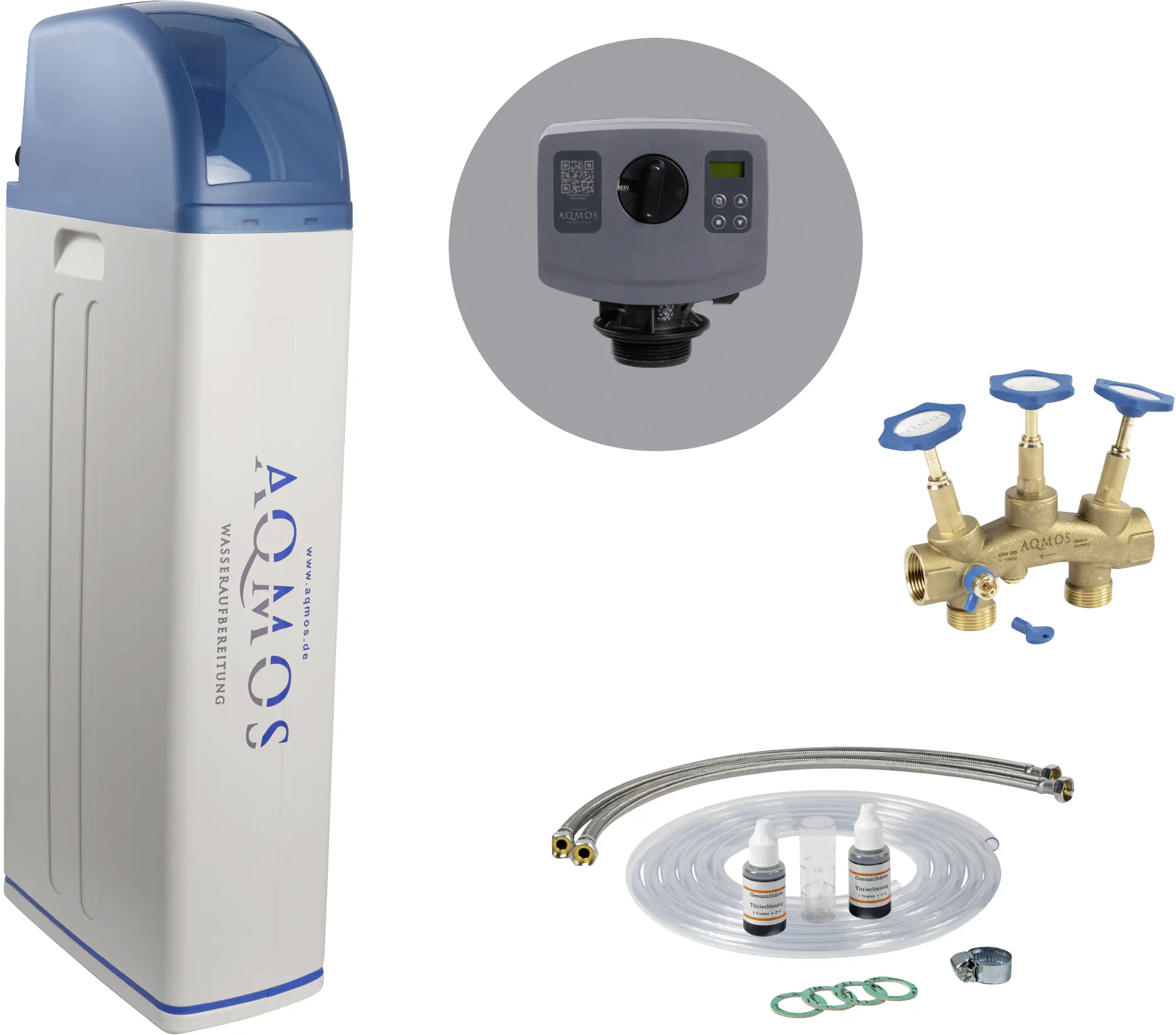Aqmos Entkalkungsanlage R2D2-72 mit Anschlussset & Montageblock für Haushalte bis 7 Personen
