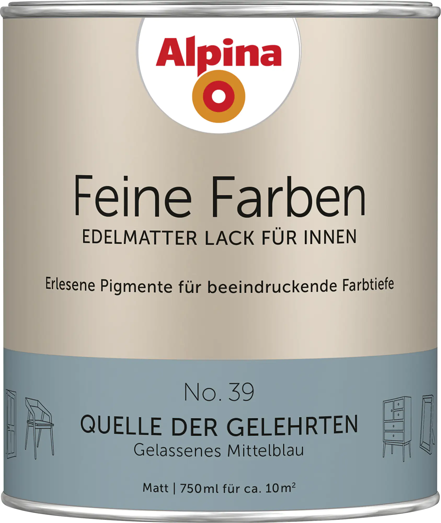 Alpina Feine Farben Lack No. 39 Quelle der Gelehrten  mittelblau edelmatt 750 ml