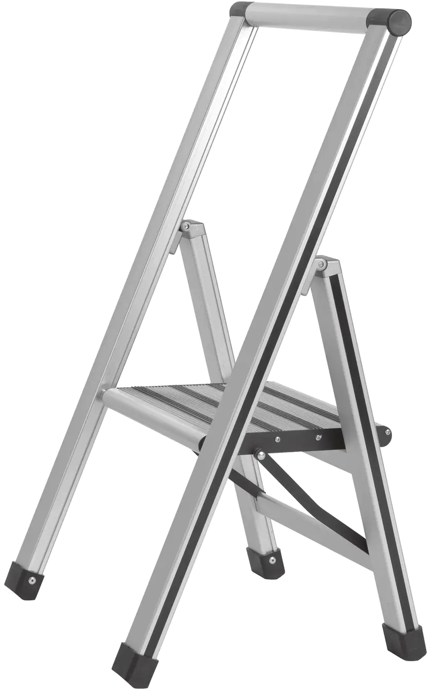 4008838601068_1379117 Wenko Alu-Design Klapptrittleiter 1-stufig, Ultraflach, Breite Stufen, max. 150 kg