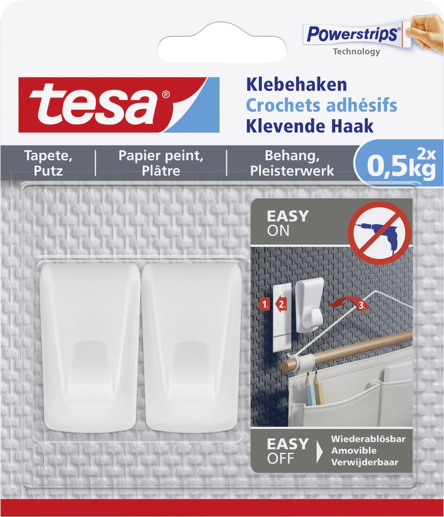 tesa Haken Powerstrips Tapeten & Putz 2er-Set