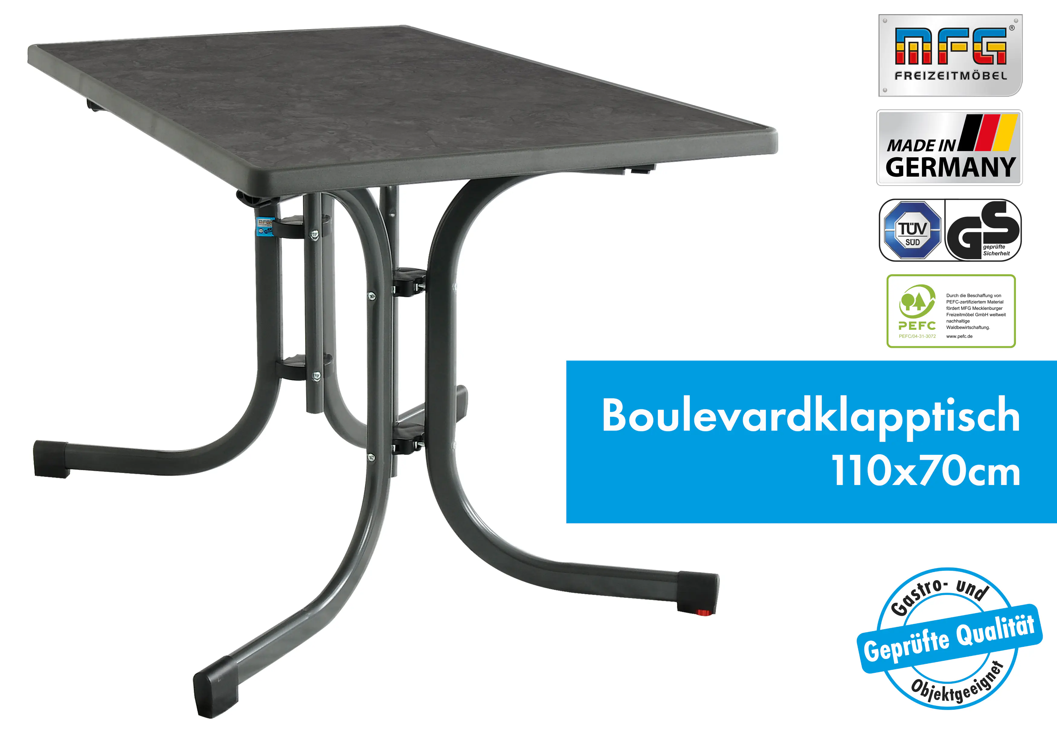 MFG Gartentisch wetterfest Stahl Boulevard 110 x 70 cm klappbar