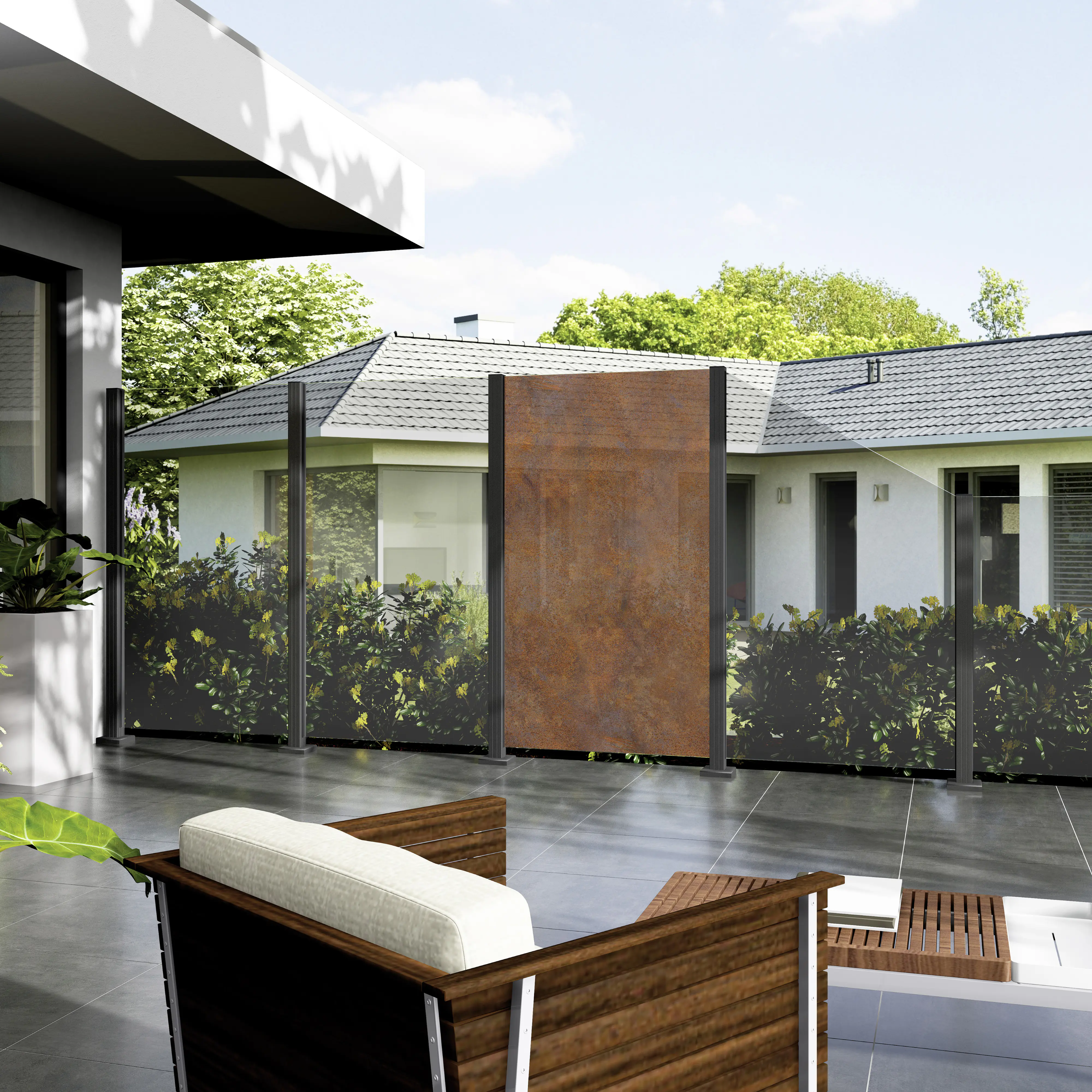 Ambiente Glaszaun Erweiterungsset Klarglas 187 x 124,2 cm mit Motivdruck grau