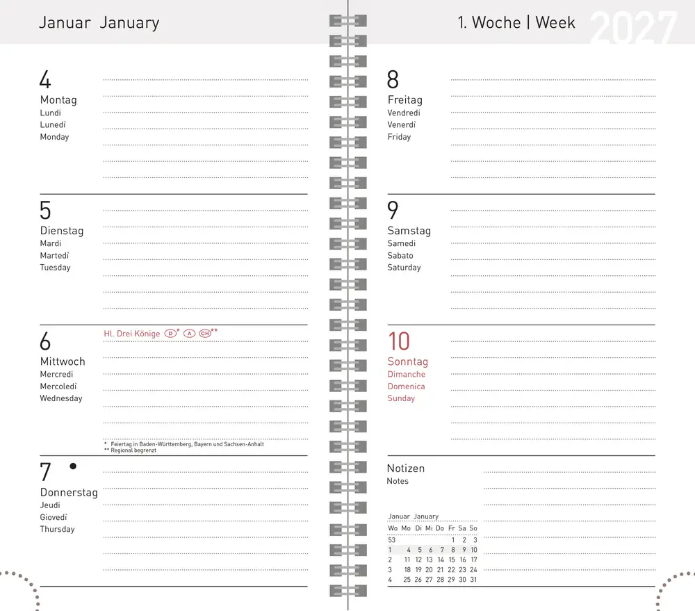 Korsch Kalender Wochentimer Small 2027 schwarz
