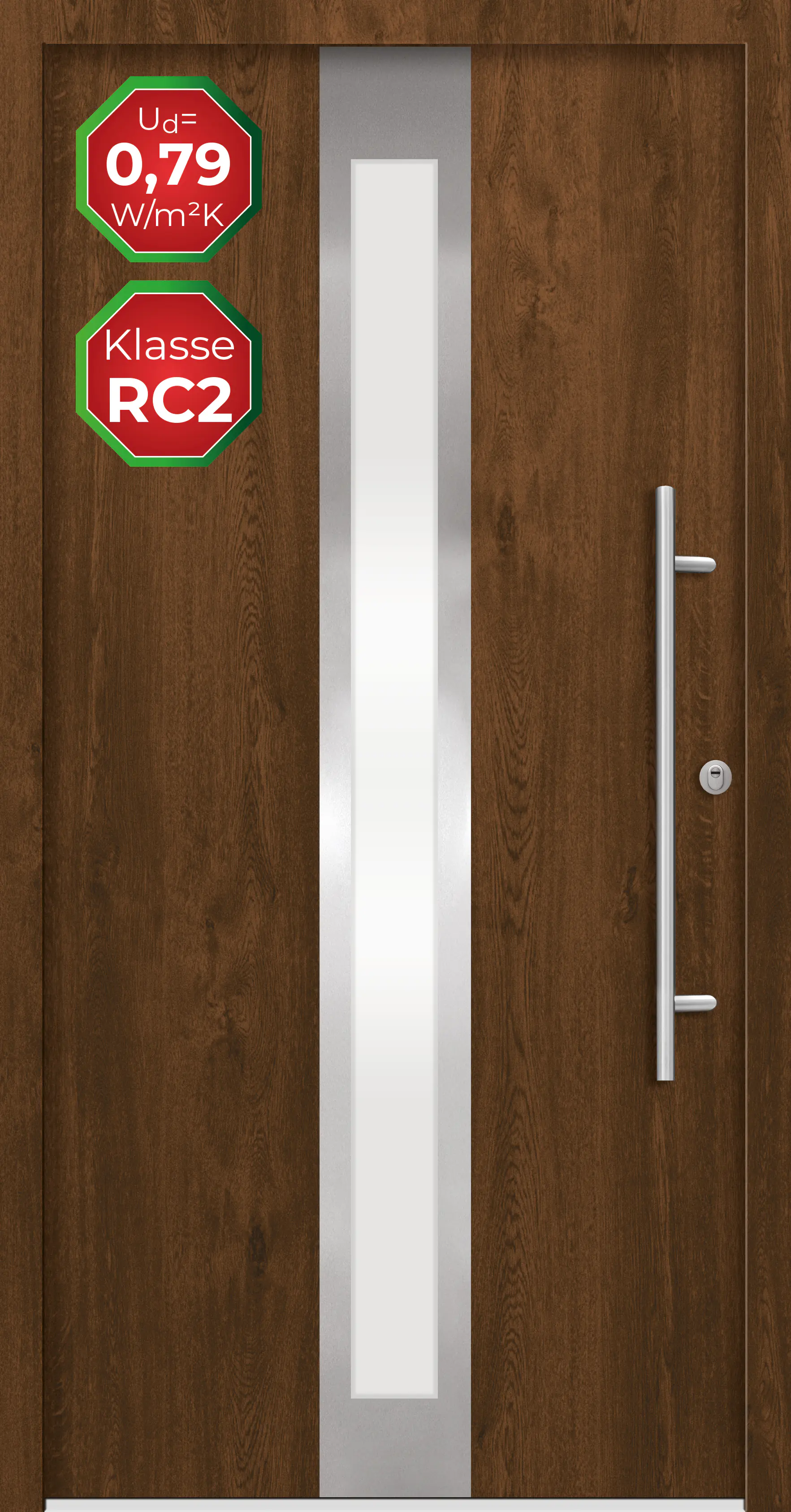 Splendoor Haustür Passivedoor Premium B01 RC2 Nussbaum DIN Rechts 110 x 210 cm