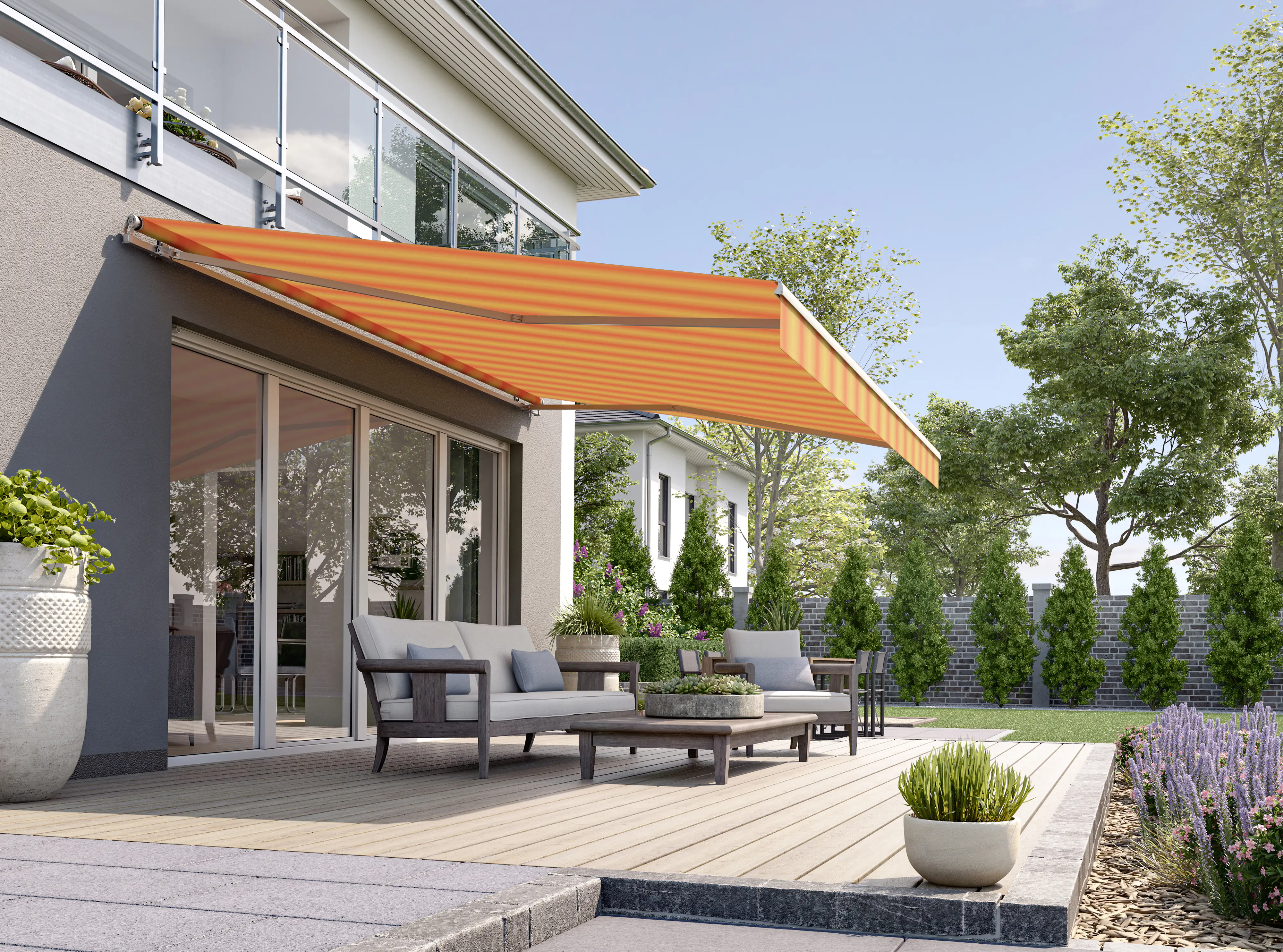 Gelenkarmmarkise Classic gelb-orange gestreift inkl. Handkurbel