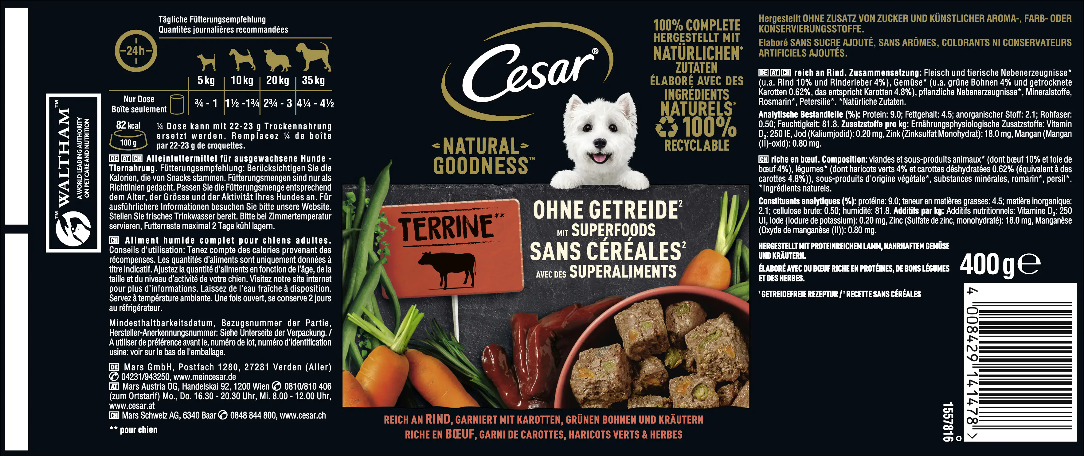 Cesar Natural Goodness Adult mit Rind Hundefutter 400 g