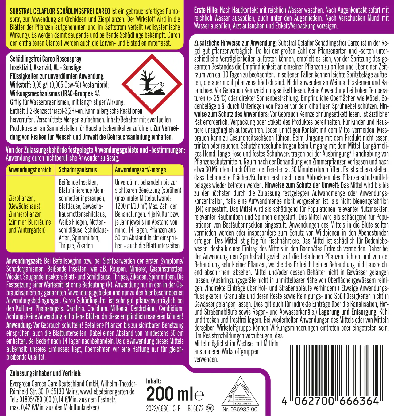 Substral Celaflor Schädlingsfrei Careo Orchideen & Zierpflanzen 200 ml