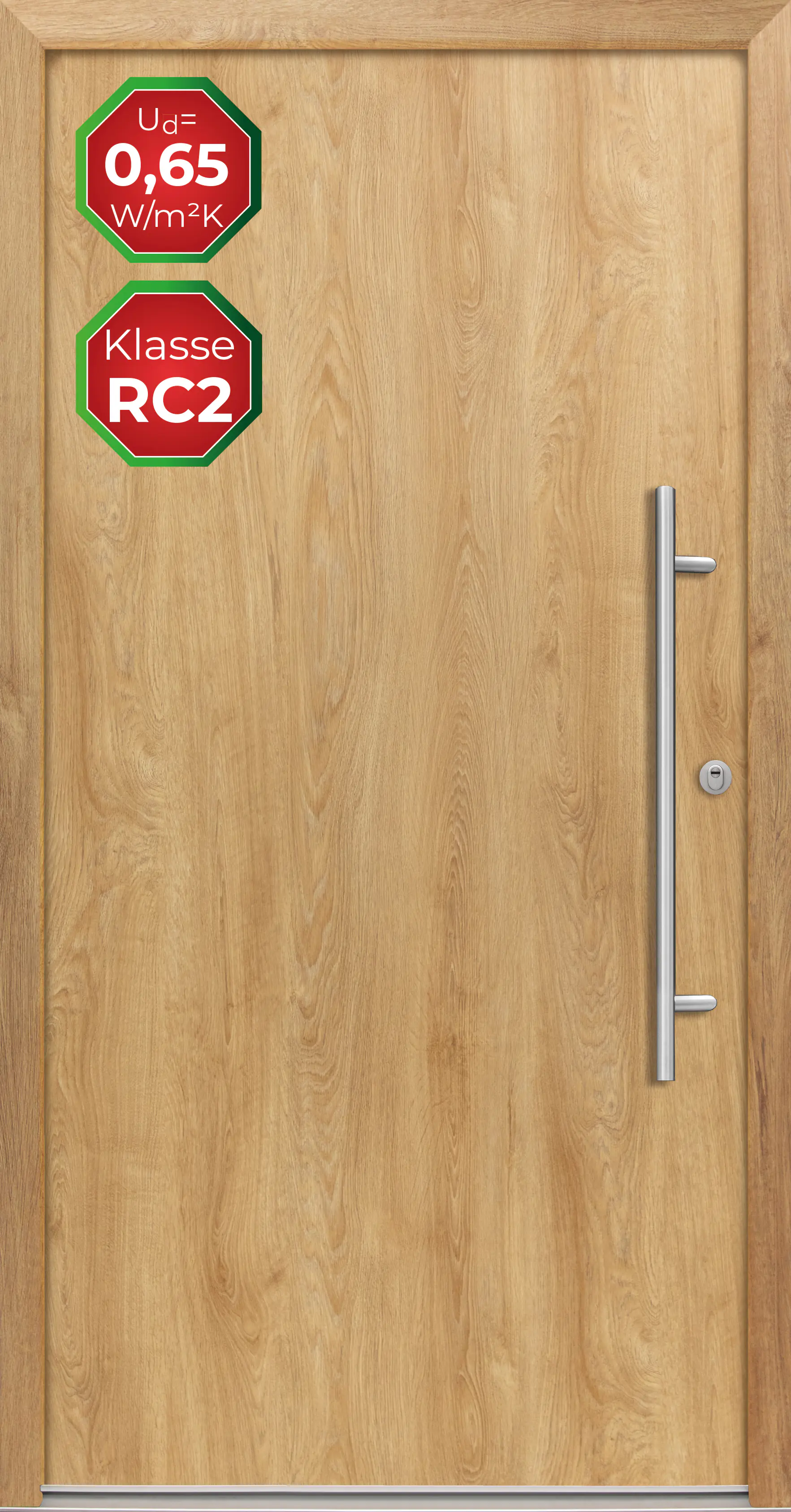 Splendoor Haustür Passivedoor Premium B05 RC2 Eiche Natur DIN Rechts 100 x 210 cm
