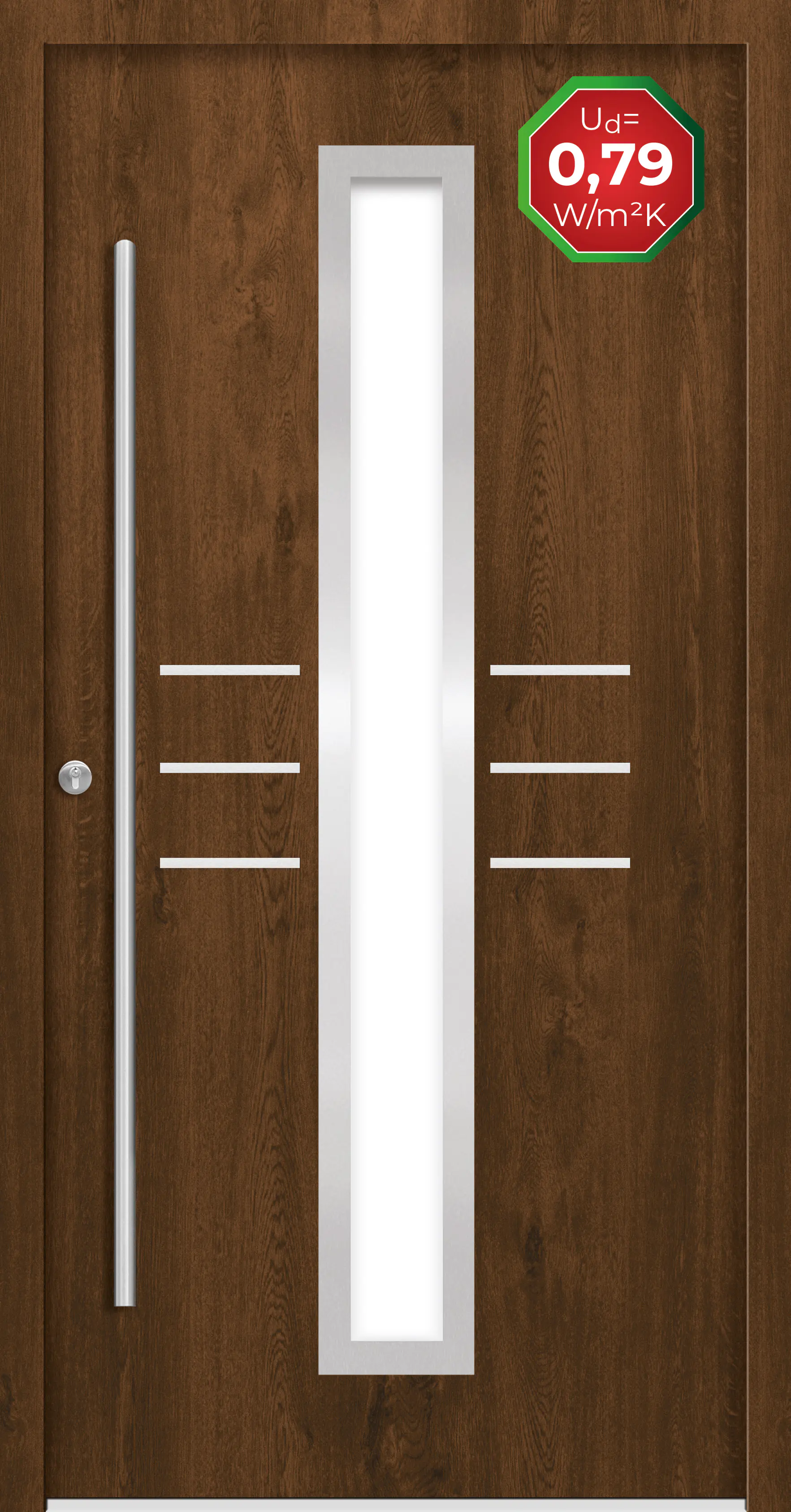 Splendoor Haustür Passivedoor Premium B07 Nussbaum DIN Links 100 x 210 cm