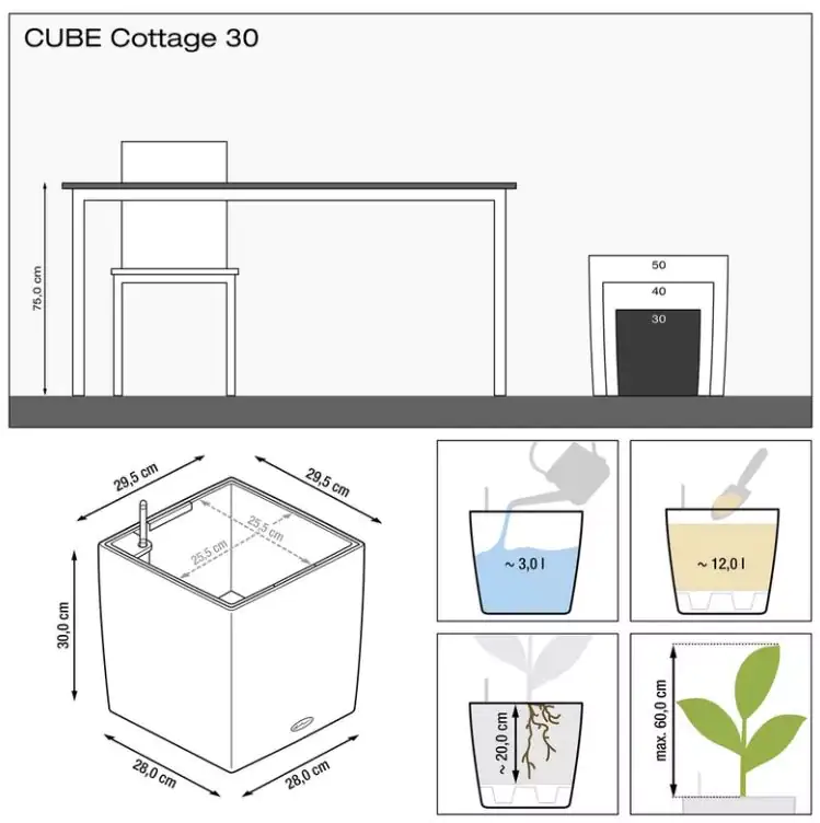 Lechuza Pflanzgefäß Cube Cottage 40 graphitschwarz