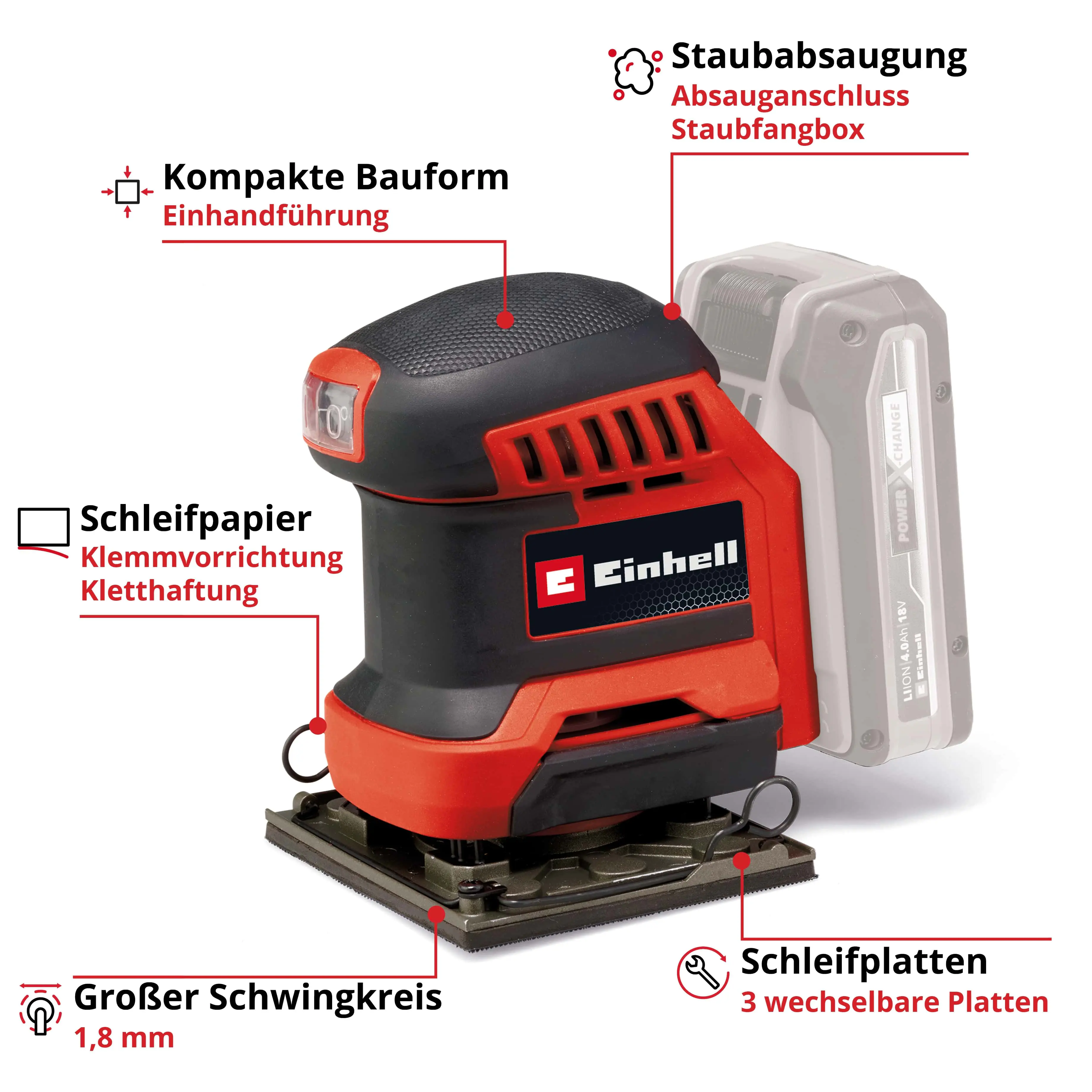Einhell Expert Akku-Faustschleifer TE-OS 18/113 3X Li Solo Einhell Expert Akku-Faustschleifer TE-OS 18/113 3X Li Solo