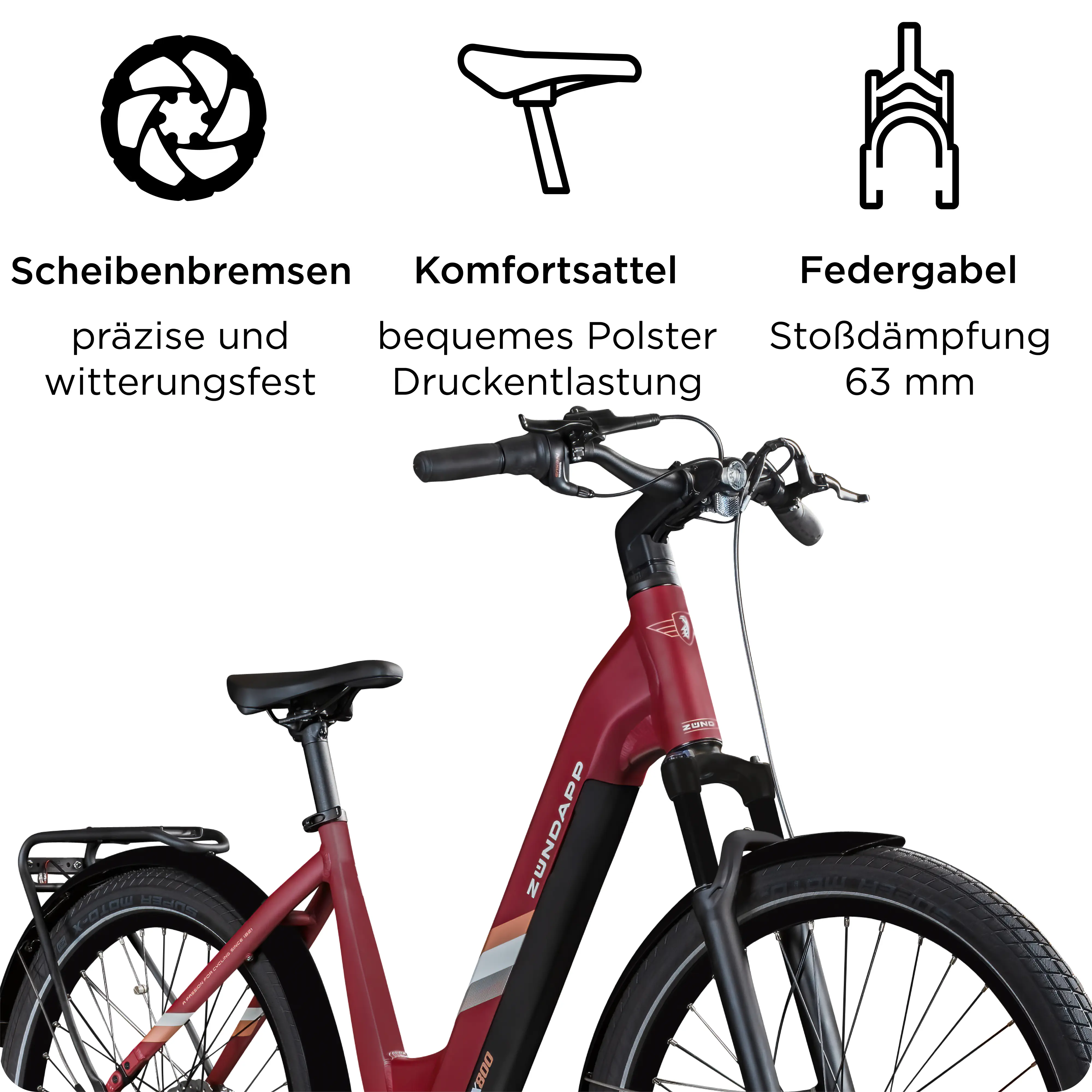 Zündapp E-Bike City X800 27,5 Zoll 7-Gang 550 Wh weinrot