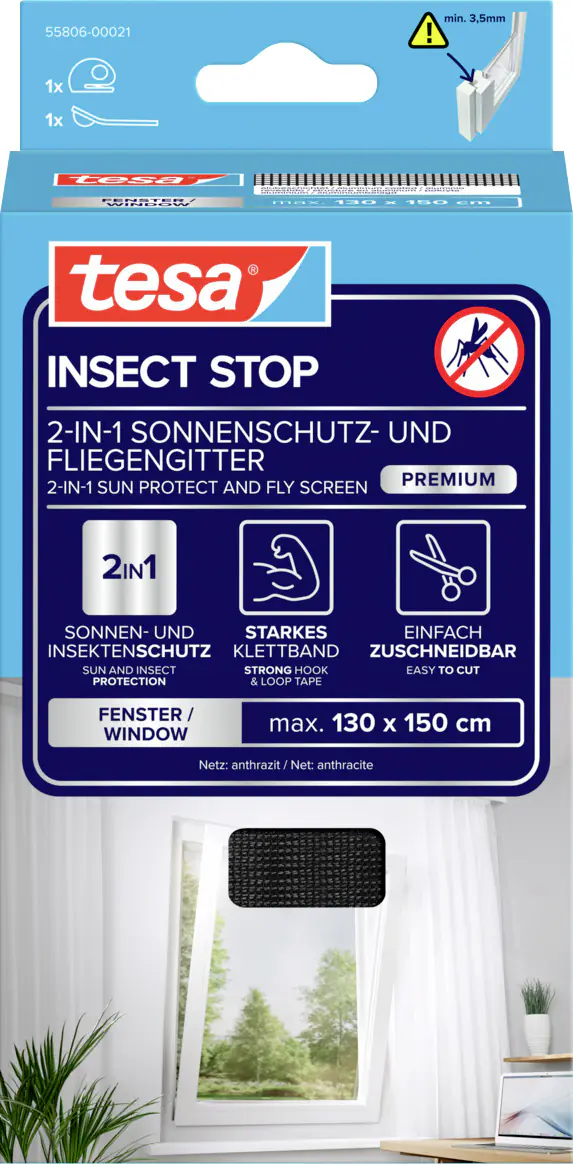 tesa Insektenschutz-Fenster SUN PROTECT 130 x 150 cm anthrazit
