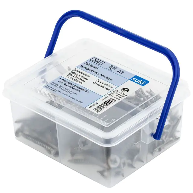 Suki Holzbauschrauben im Eimer Edelstahl A2 260 teilig