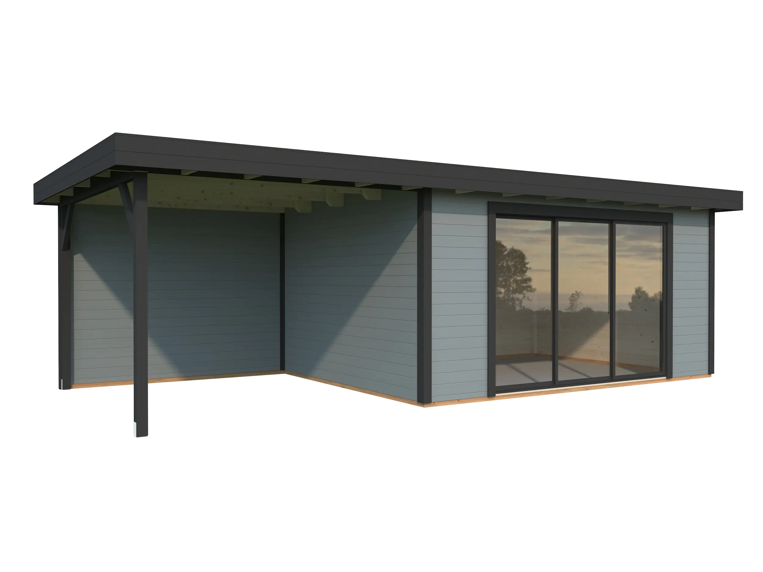 Palmako Gartenhaus Lydia 728 x 330 cm mit Glasschiebetüren grau lackiert