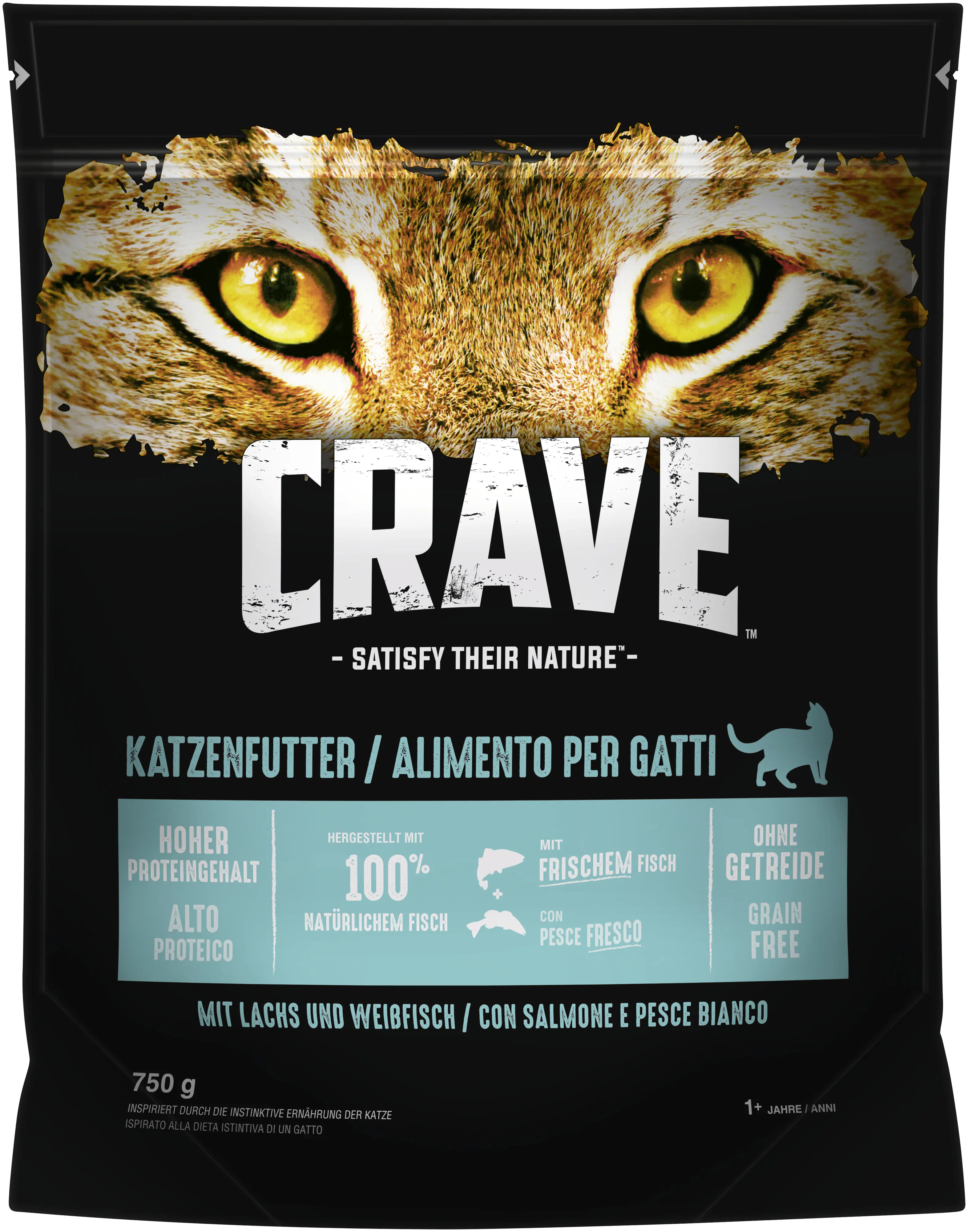 Crave Adult mit Lachs und Weissfisch Katzenfutter 750 g