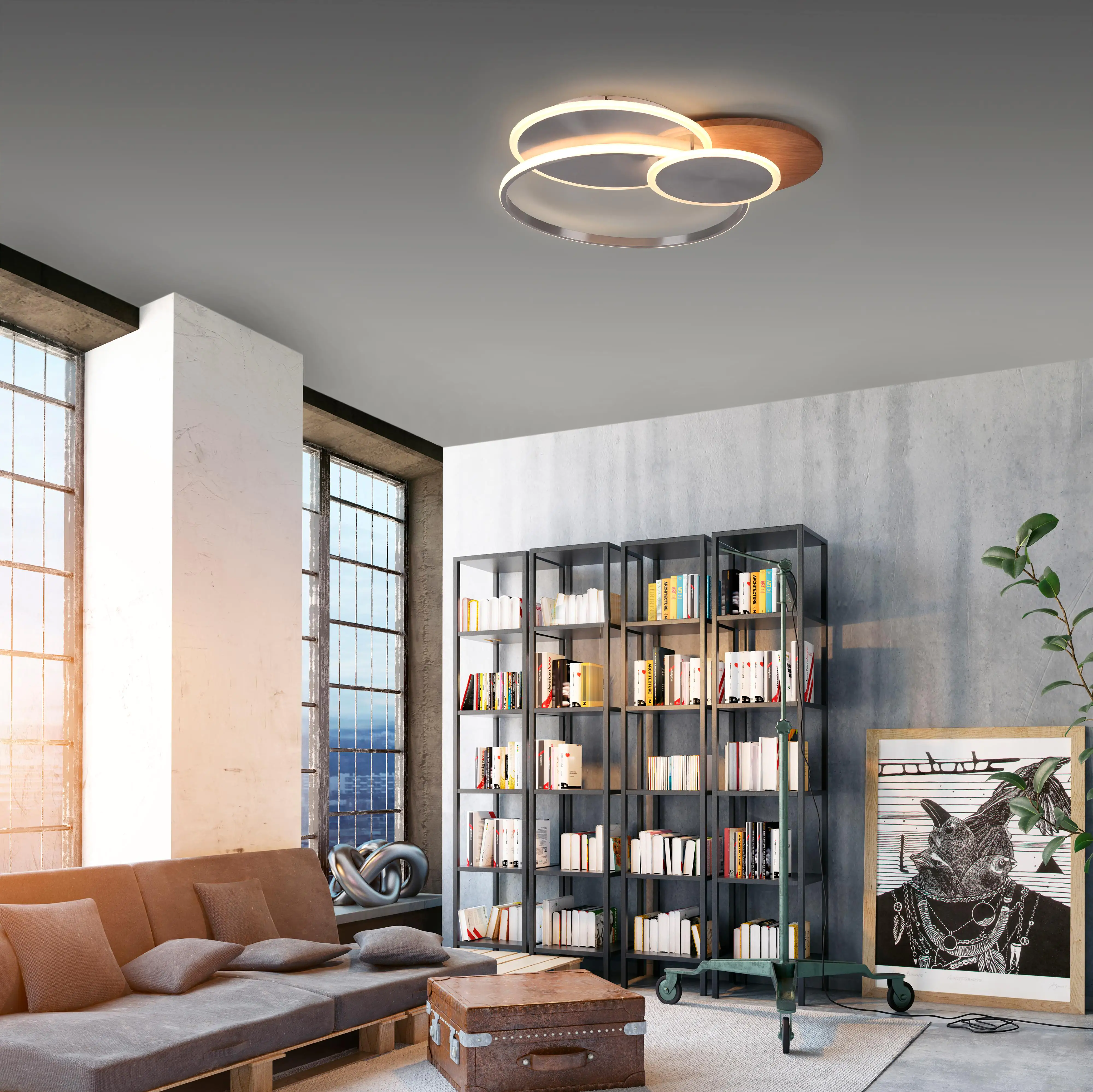 Paul Neuhaus CCT LED Deckenleuchte Palma stahl-holz 65 x 56 cm dimmbar