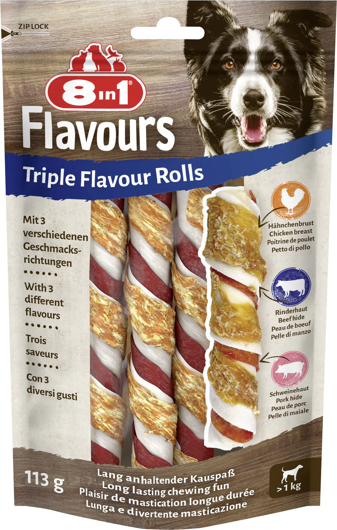 8in1 Flavours Kaustange Triple Flavour Rolls 113 g