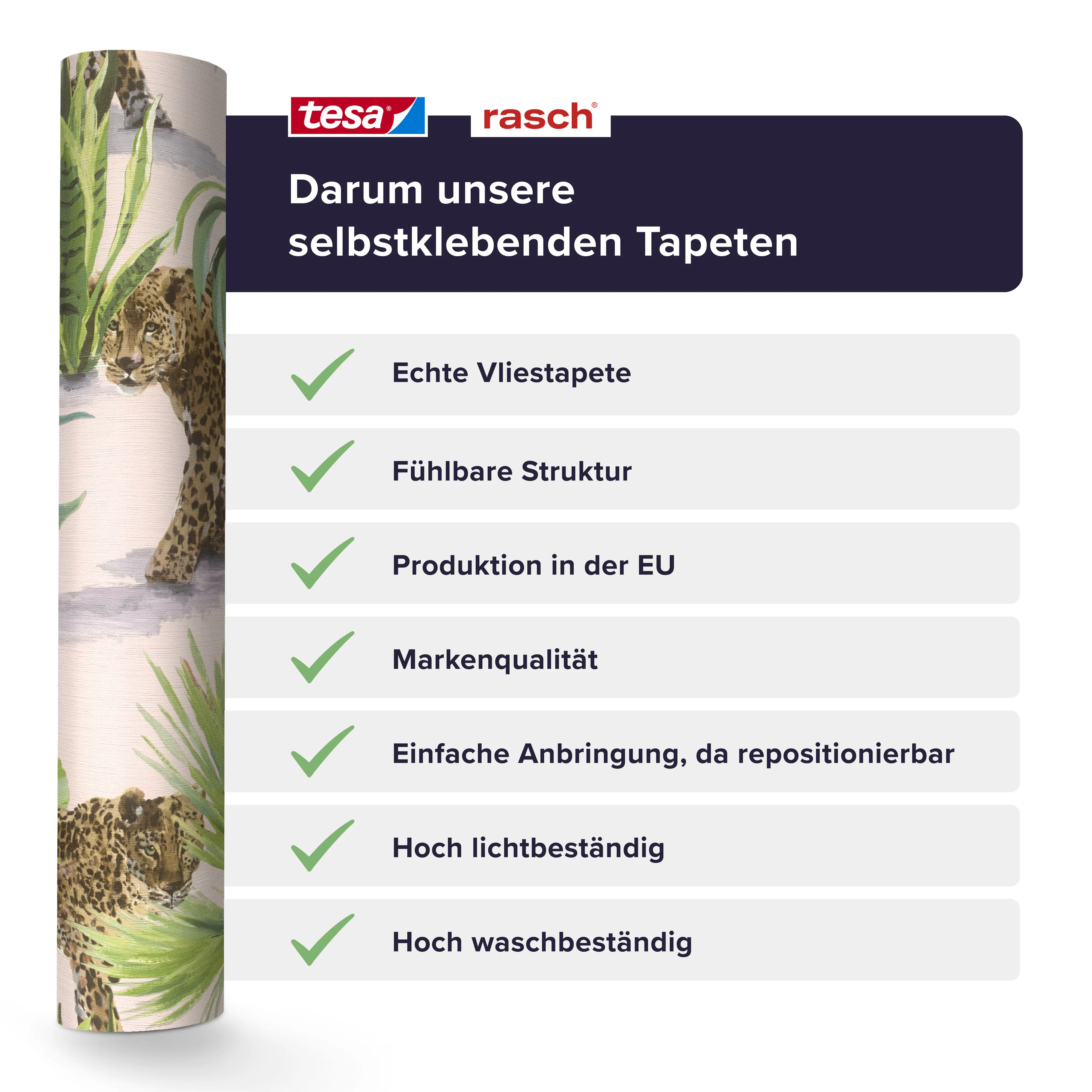 Tesa x Rasch selbstklebende Tapete Savanna Leopard braun grün 6 x 0,53 m 
