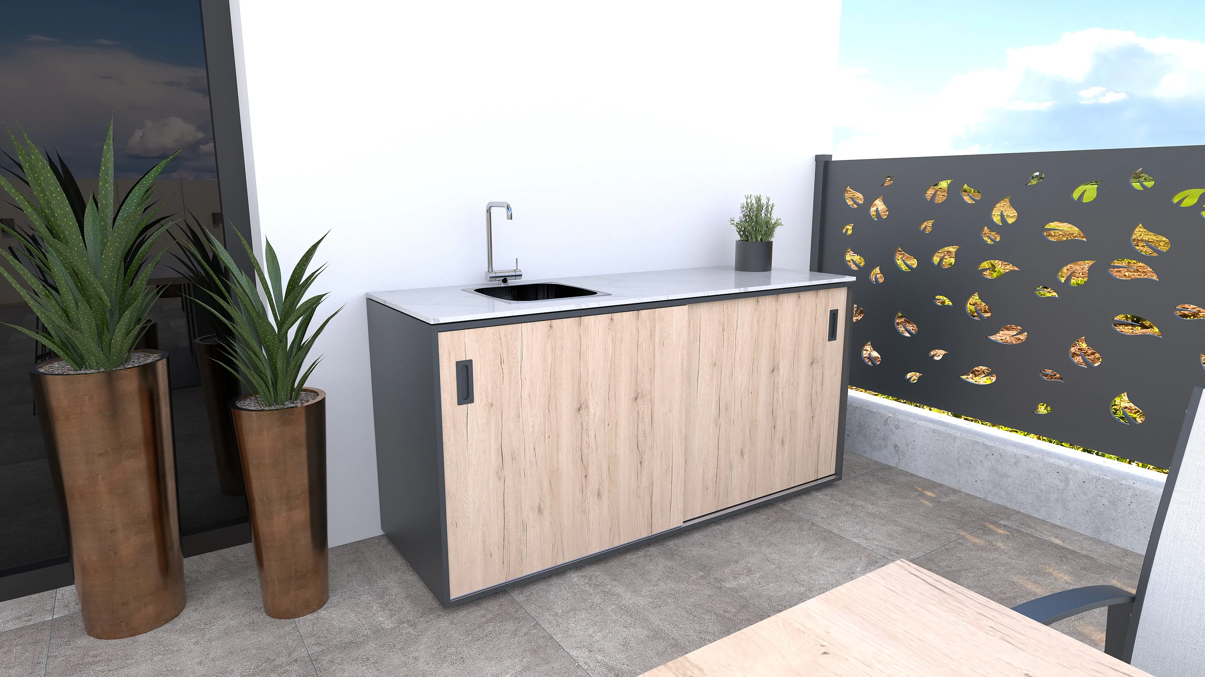 Bellano Living Element für Outdoorküchen mit Spüle links und 2 Türen eiche