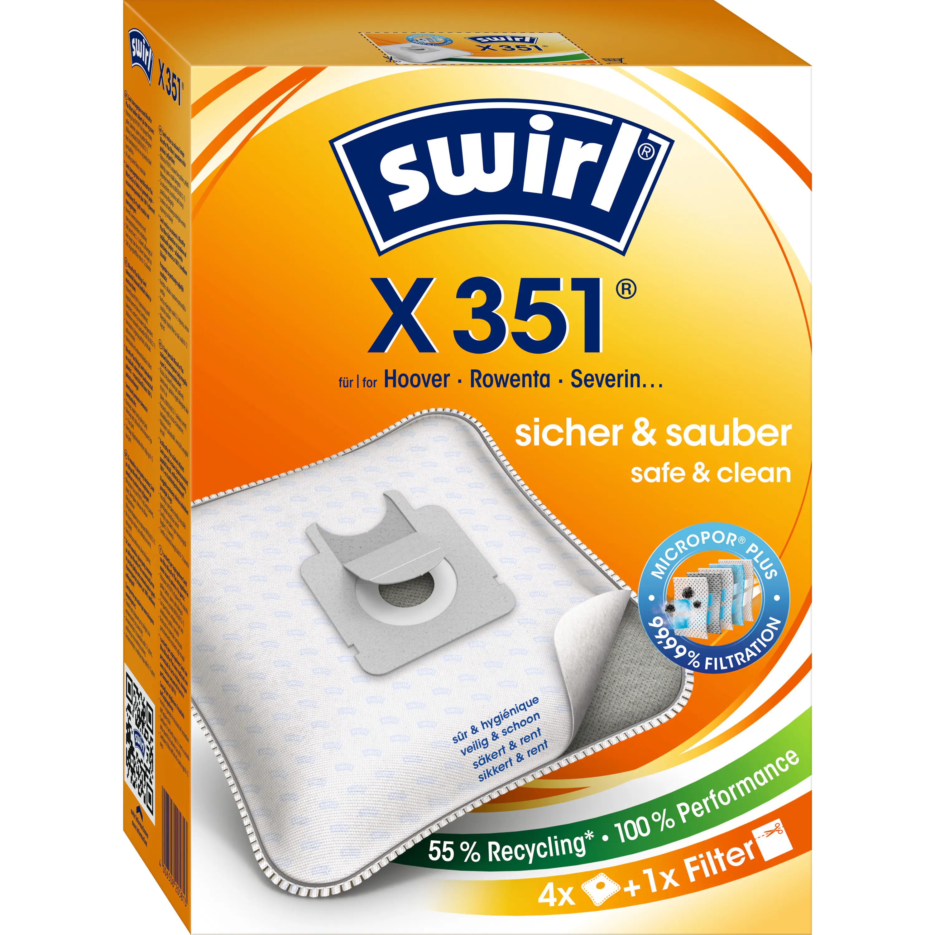 Swirl X 351 EcoPor Staubsaugerbeutel 4 Staubbeutel + 1 Filter