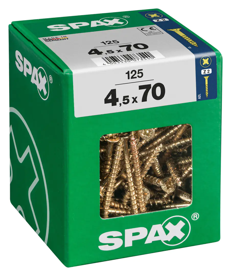 Spax Universalschrauben 4.5 x 70 mm PZ 2 - 125 Stk. Spax Universalschrauben 4.5 x 70 mm PZ 2 - 125 Stk.