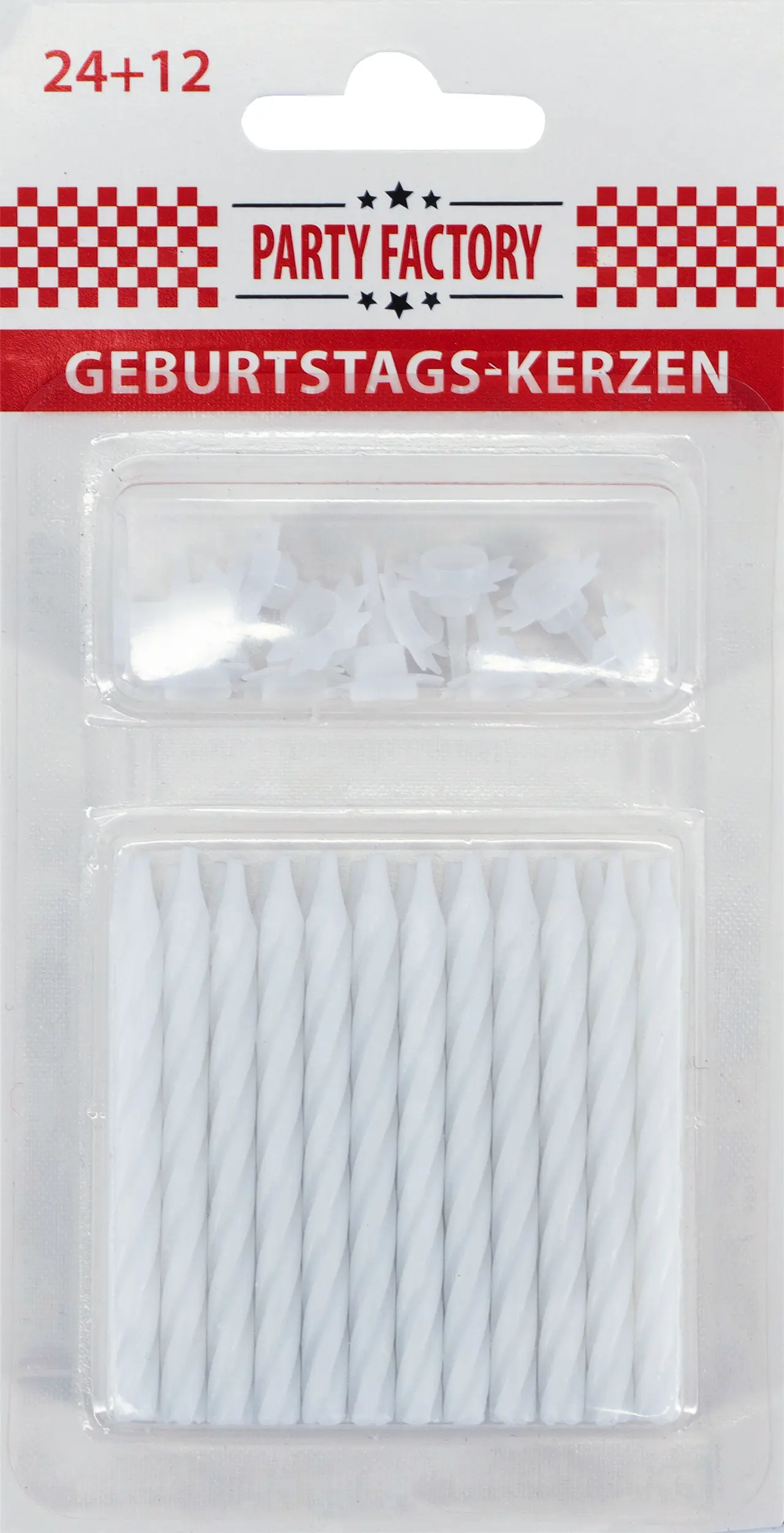 Kuchen-Kerzen mit Halter weiß 6 cm - 24 Stück