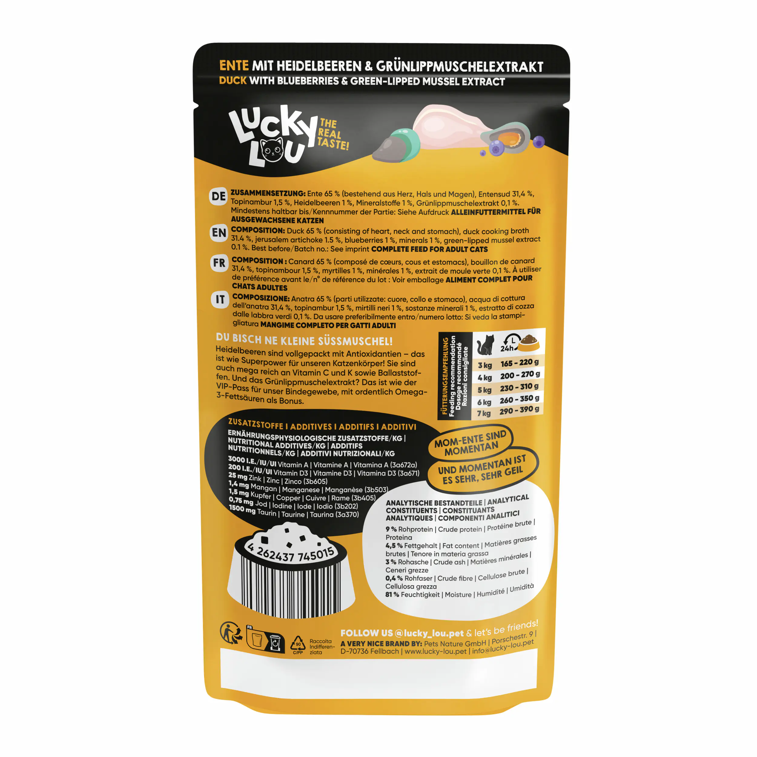 Lucky Lou SuperMono Katzennassfutter Adult getreidefrei 125 g Ente