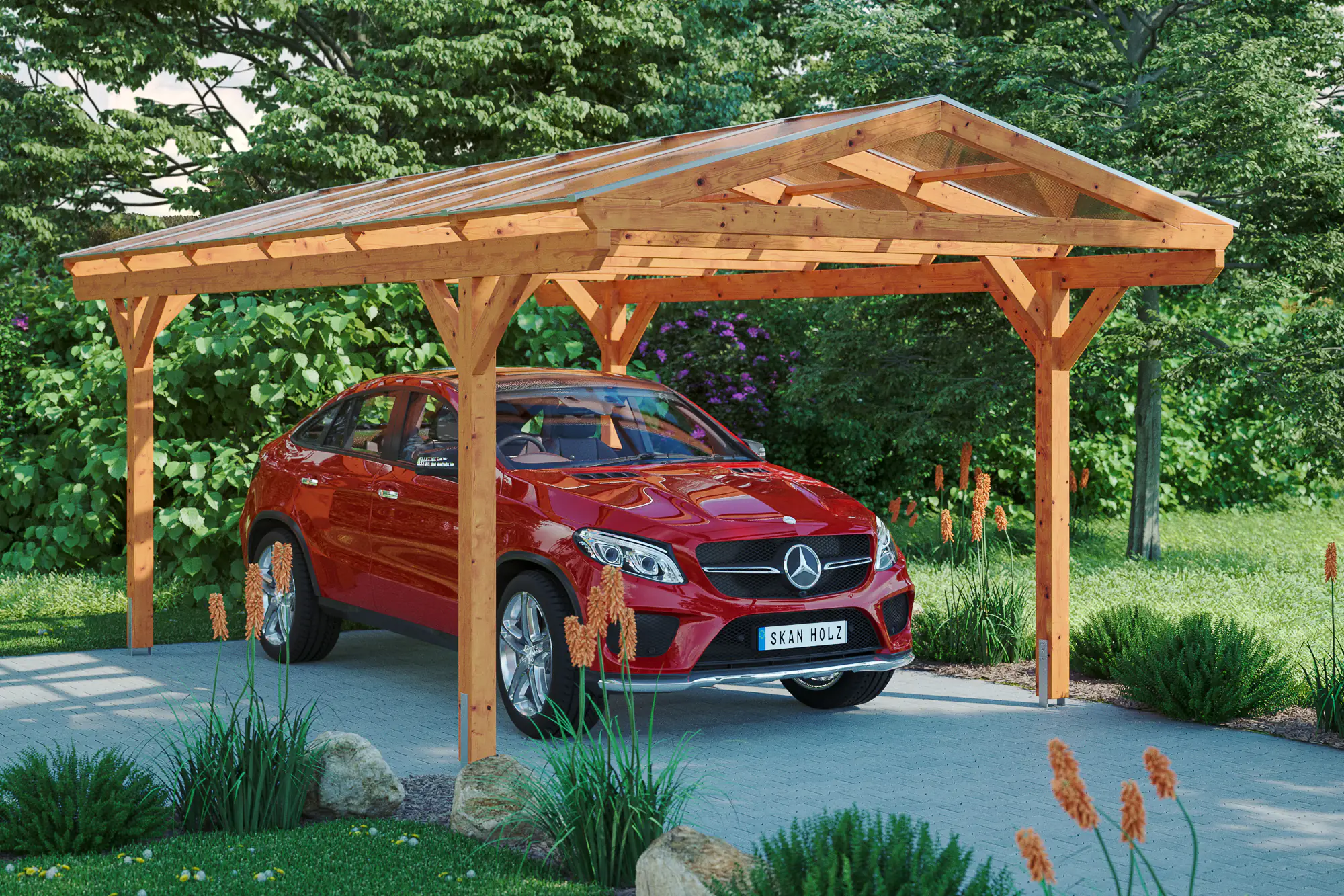 SKAN HOLZ Carport Westerwald 362 x 648 cm, lasiert in Eiche hell