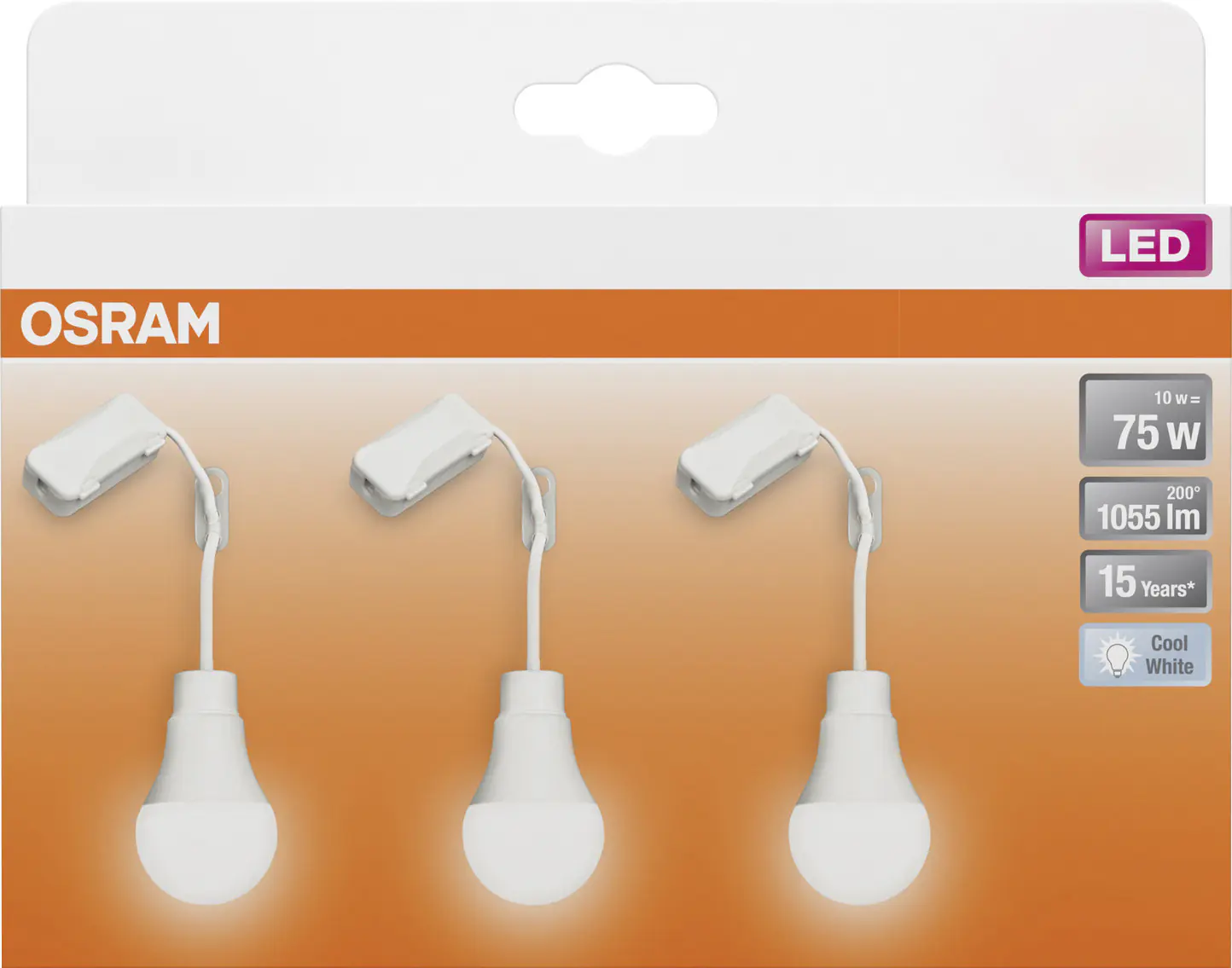 Osram Renovierungslampe Classic A75 10 W 3er Pack kaltweiß
