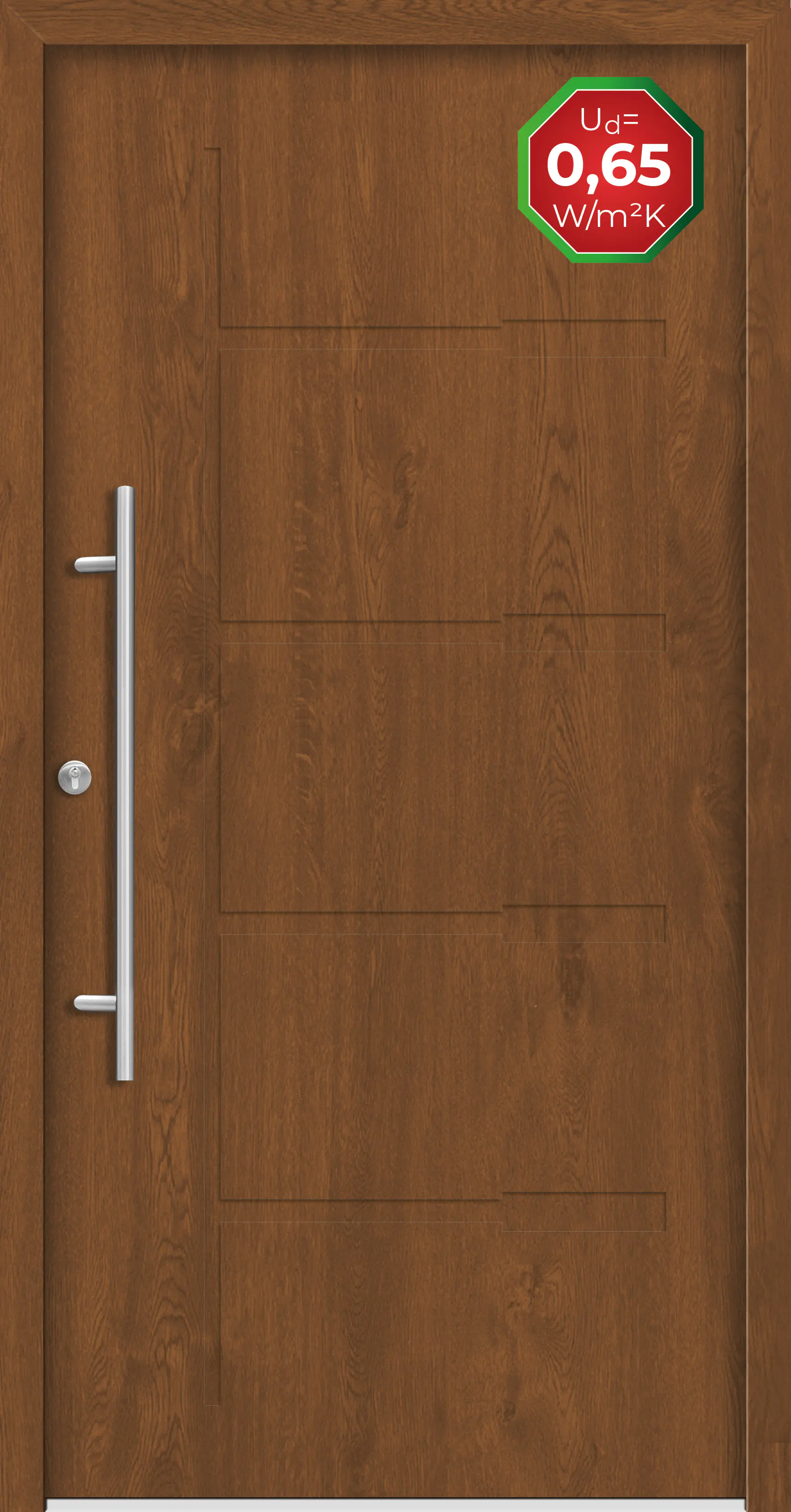 Splendoor Haustür Passivedoor Premium H1 Golden Oak DIN Links 100 x 210 cm