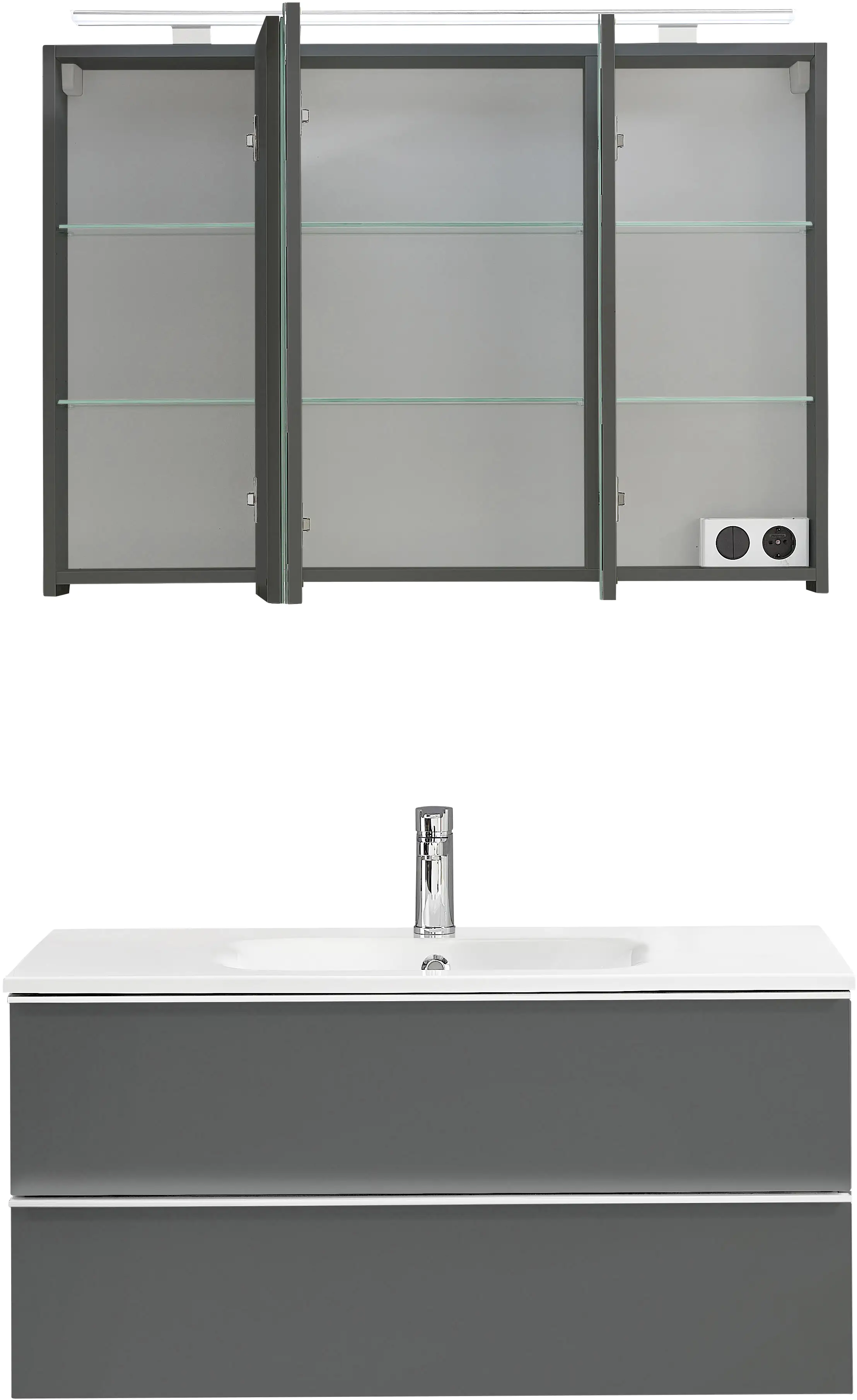 4017026181596_2783821 Primaster Bad-Set Düsseldorf grau 101 cm LED-Leuchten, Mineralgusswaschtisch