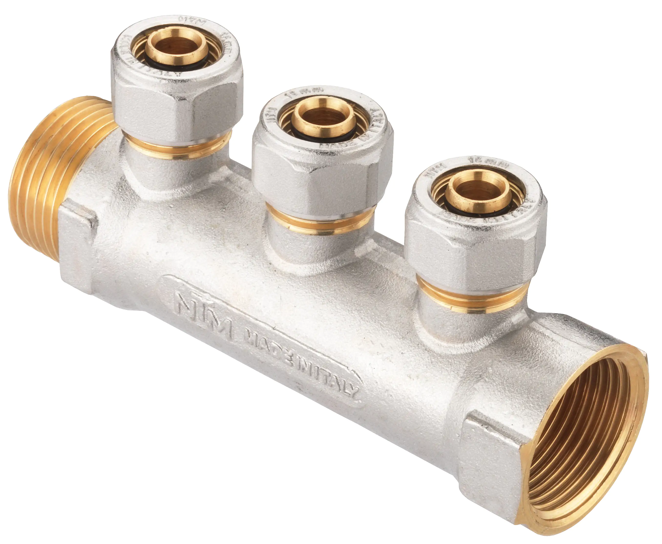 4035300820191 Cornat Schraub-Verteiler komplett 16 mm ø 1" IG/AG Messing vernickelt