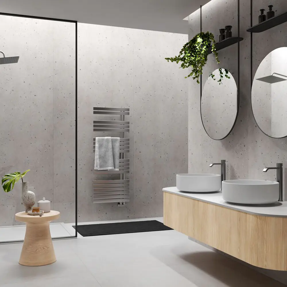 Wetwall Elite Wandpaneel  Pewter Terraz 120 x 242 cm mit abgerundeter Abschlusskante