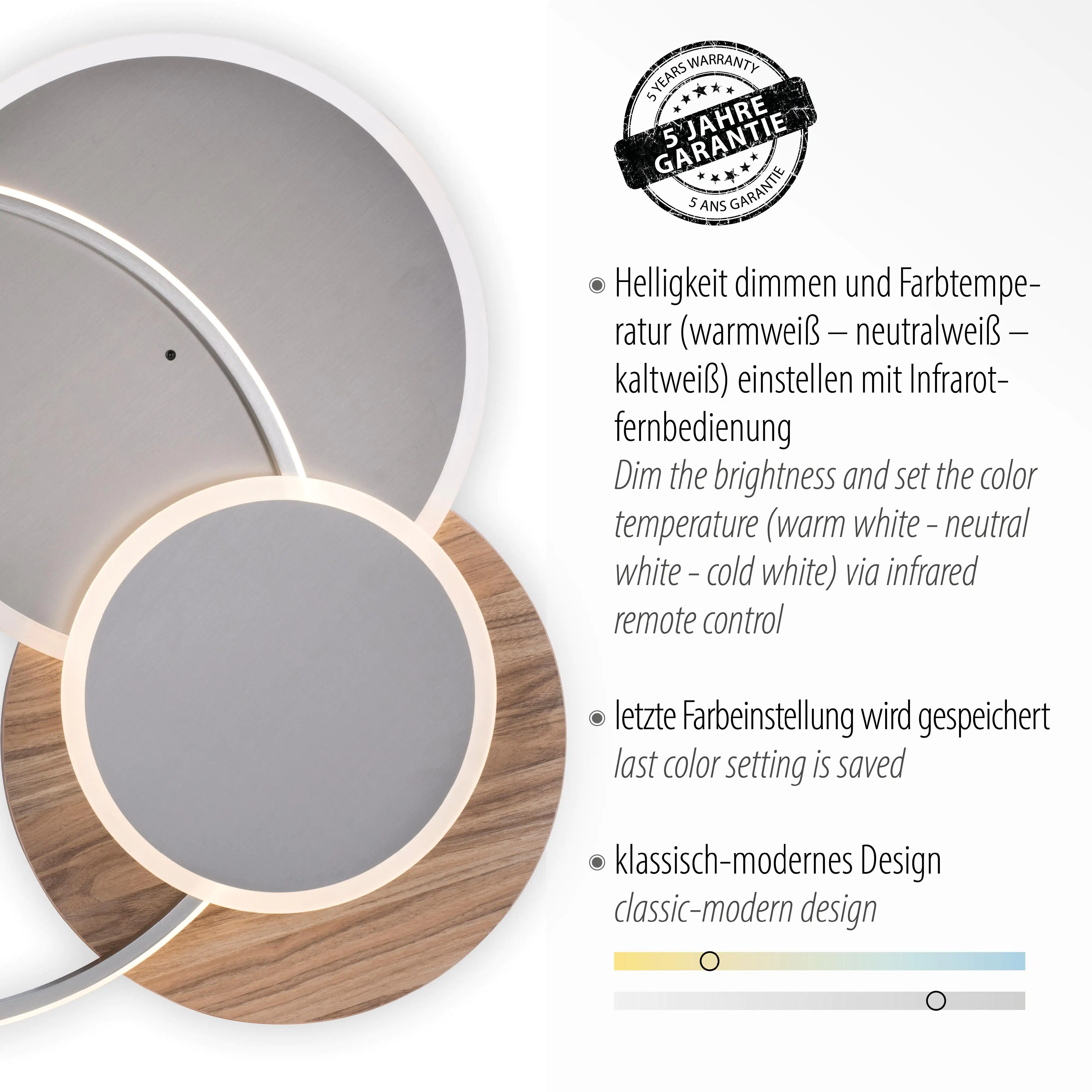 Paul Neuhaus CCT LED Deckenleuchte Palma stahl-holz 65 x 56 cm dimmbar