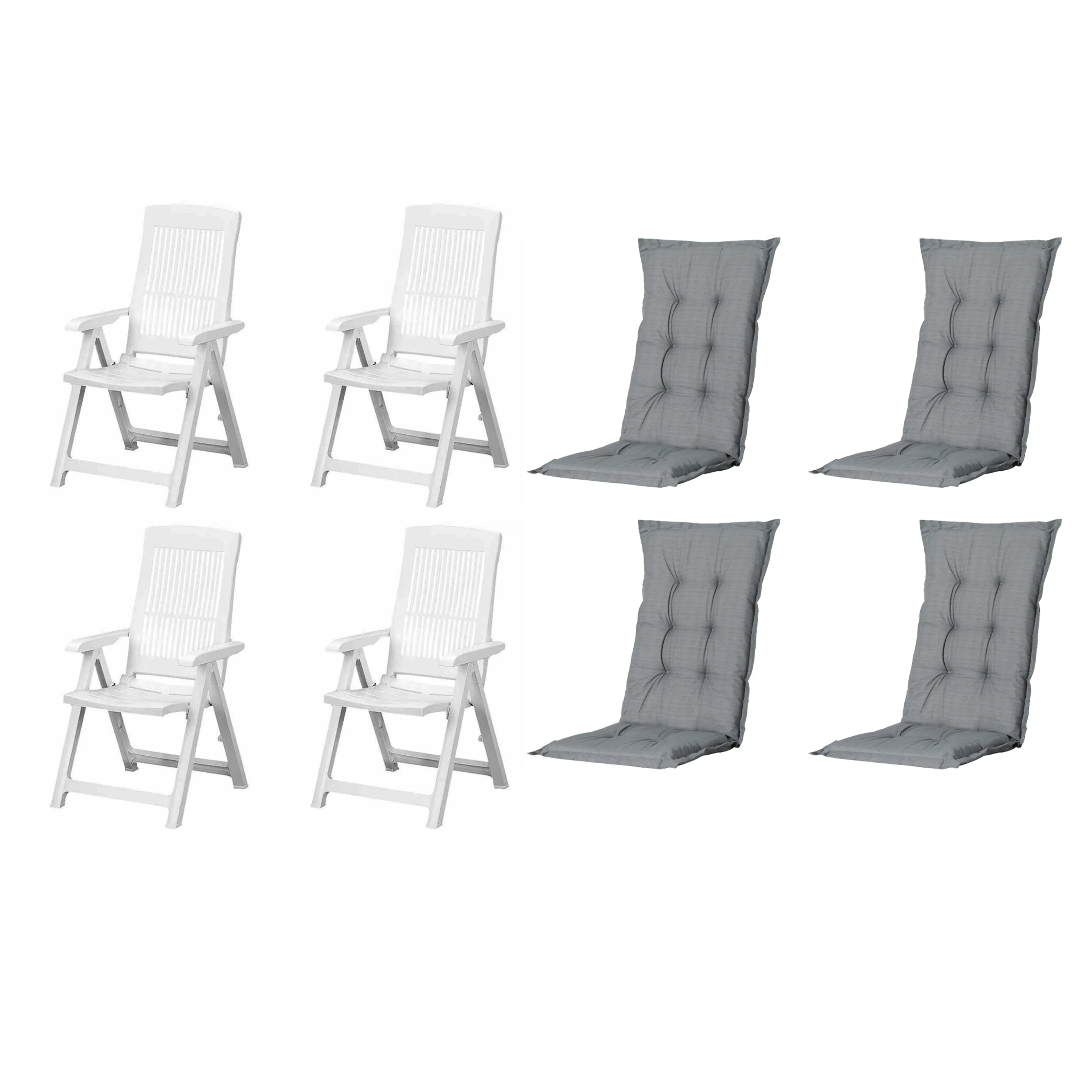 Progarden Gartenstuhl-Set Tampa mit Auflagen weiß/grau 8-tlg.