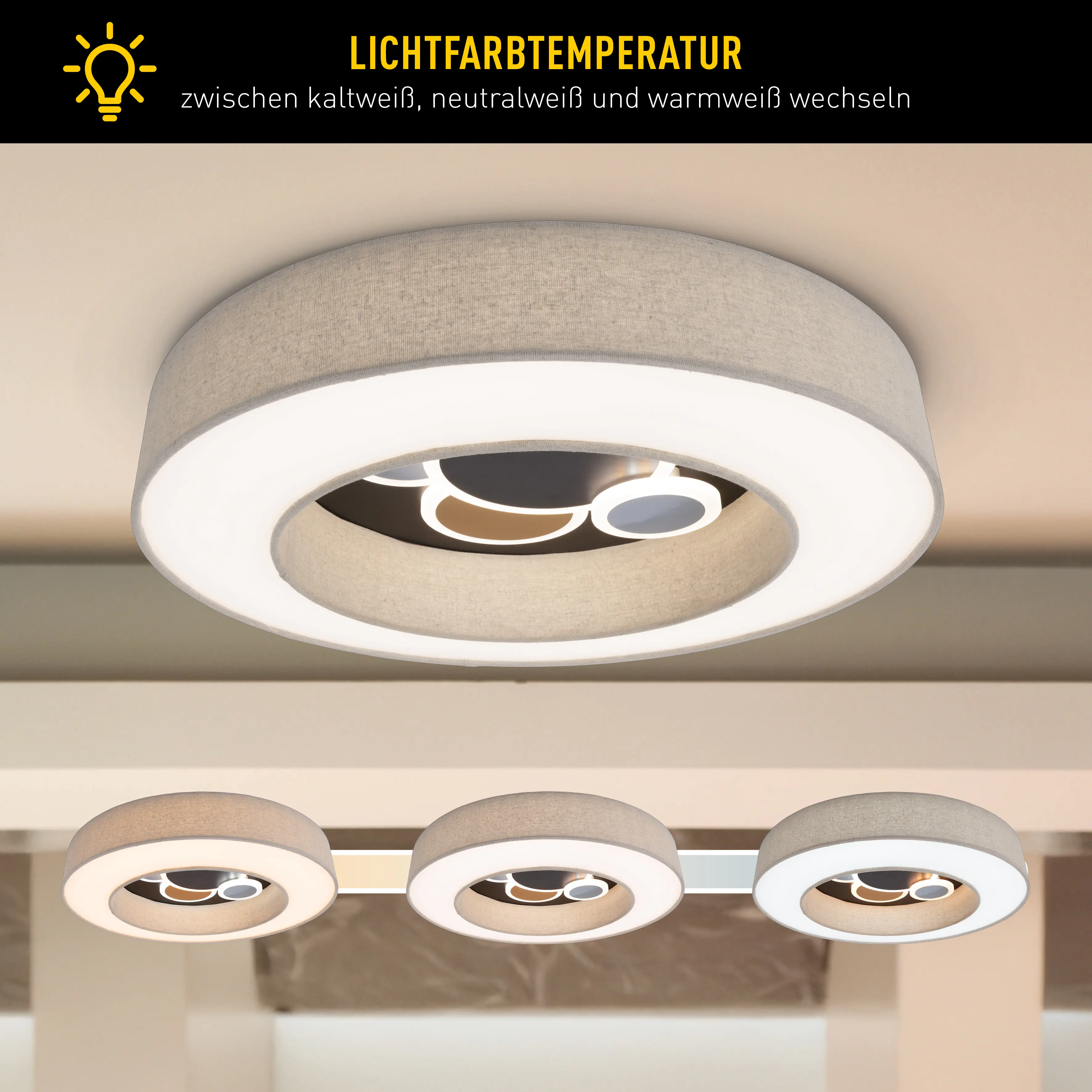 Light & More LED Deckenleuchte Leano 40 W Stoff beige 