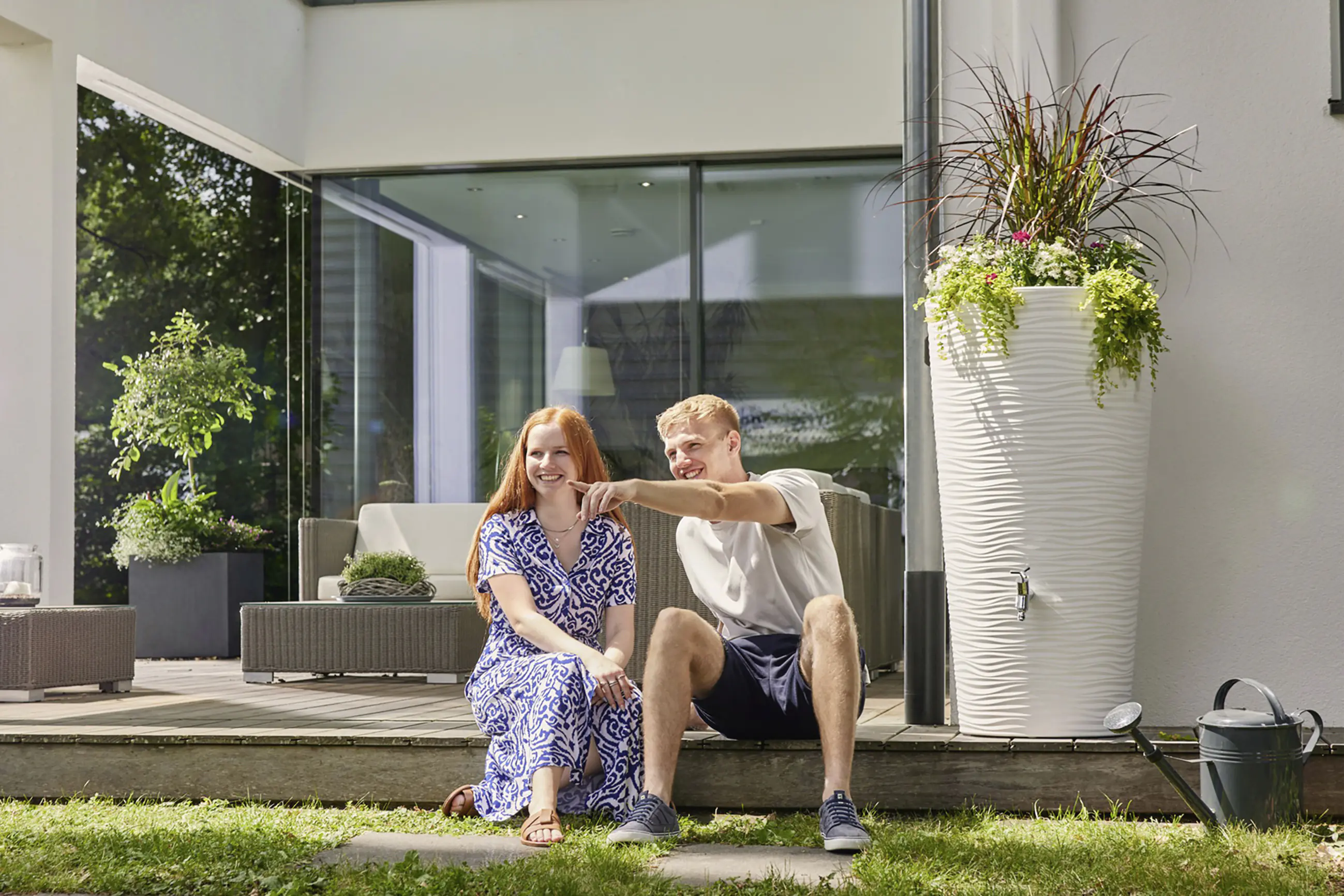 Garantia Regentonne Natura 2in1 rund inkl. Pflanzschale 210 L arctic 