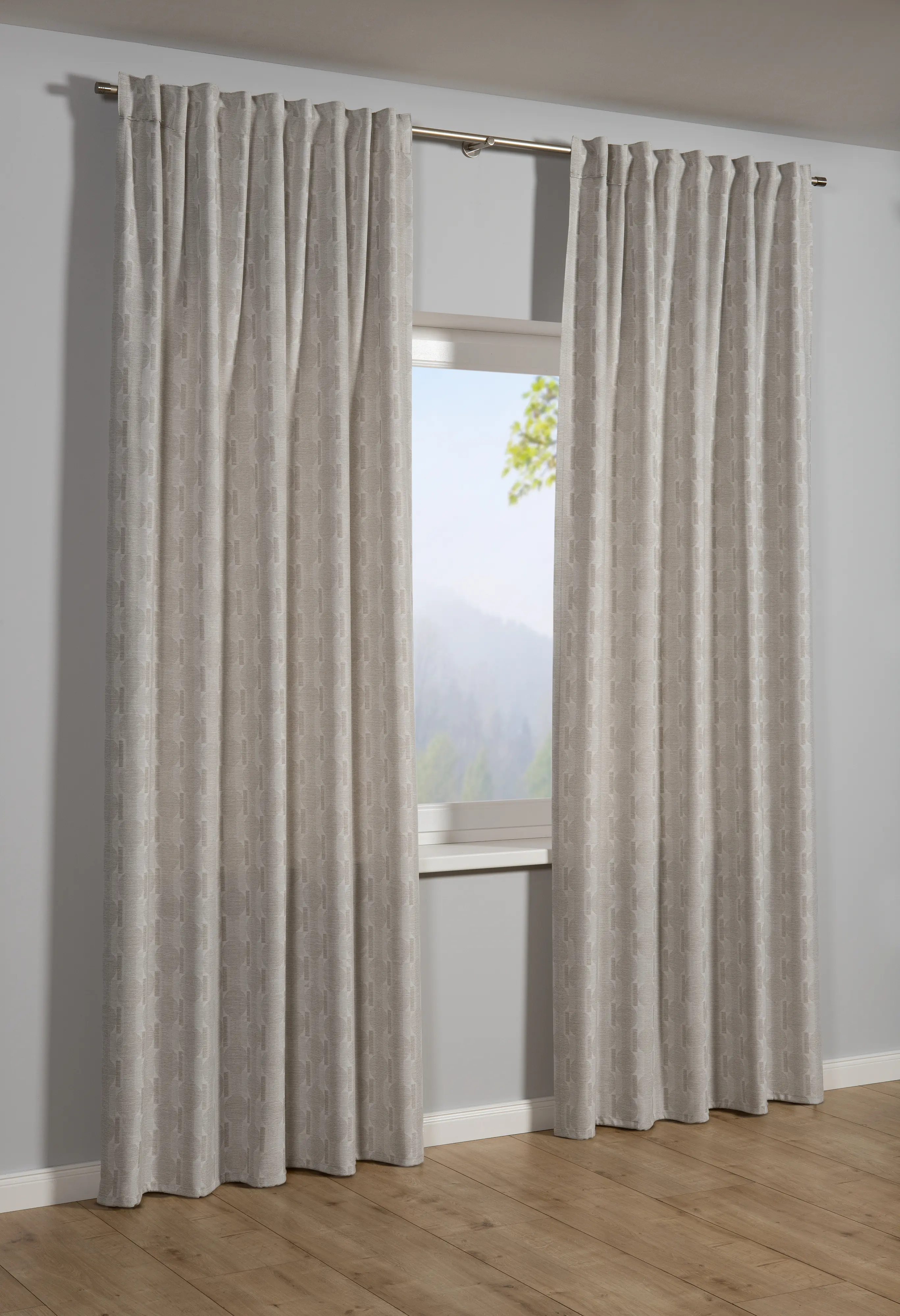 Sehlbach Fertigschal mit Gardinenband Jacquard Kreise 135 x 245 cm beige