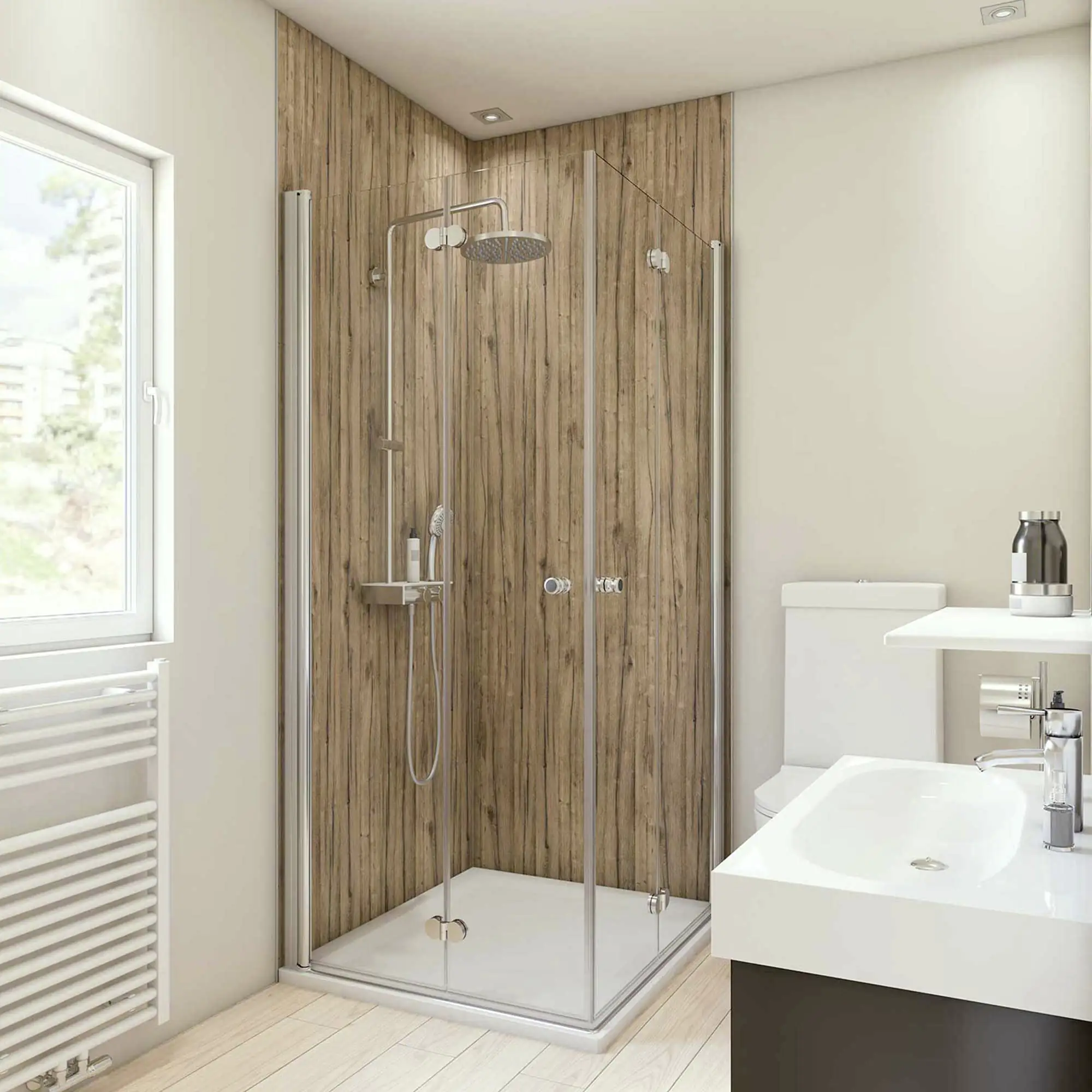 4062963223984_2561304 Breuer Duschrückwand Holzdekor Eiche Dekor 100 x 210 x 0,3 cm