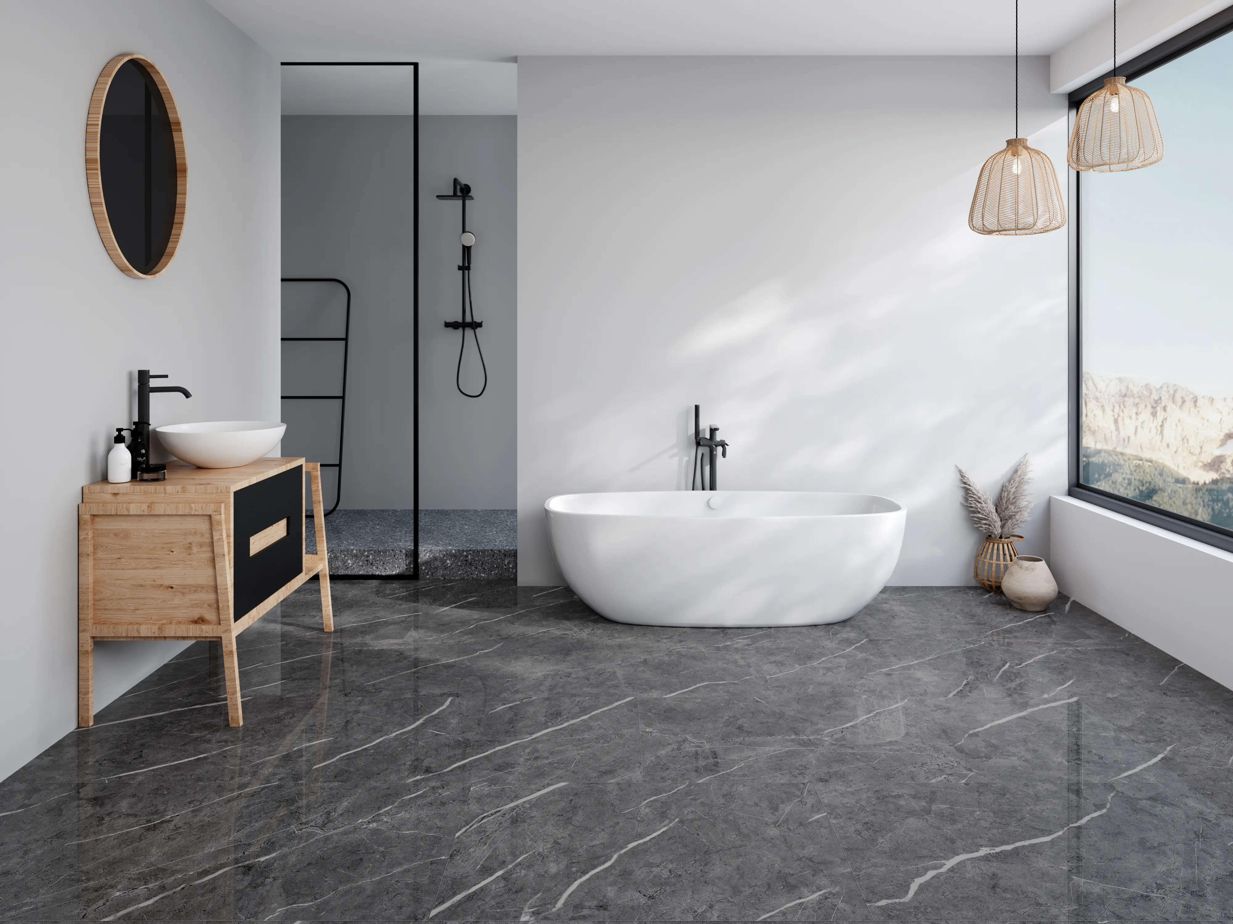 Decoflooring Vinylboden Fliese anthrazit marble XXL mit Trittschalldämmung
