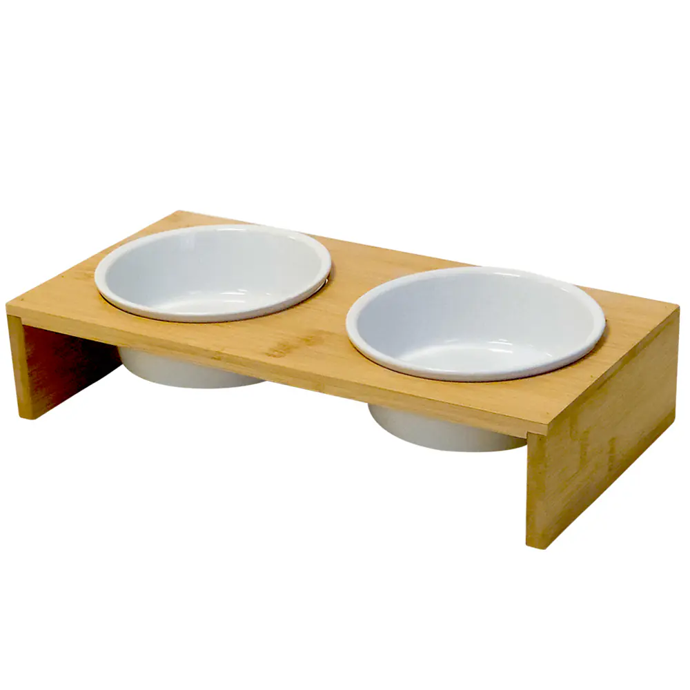 Nobby Futterbar Ilus aus Bambusholz mit 2 Keramiknäpfen à 500 ml
