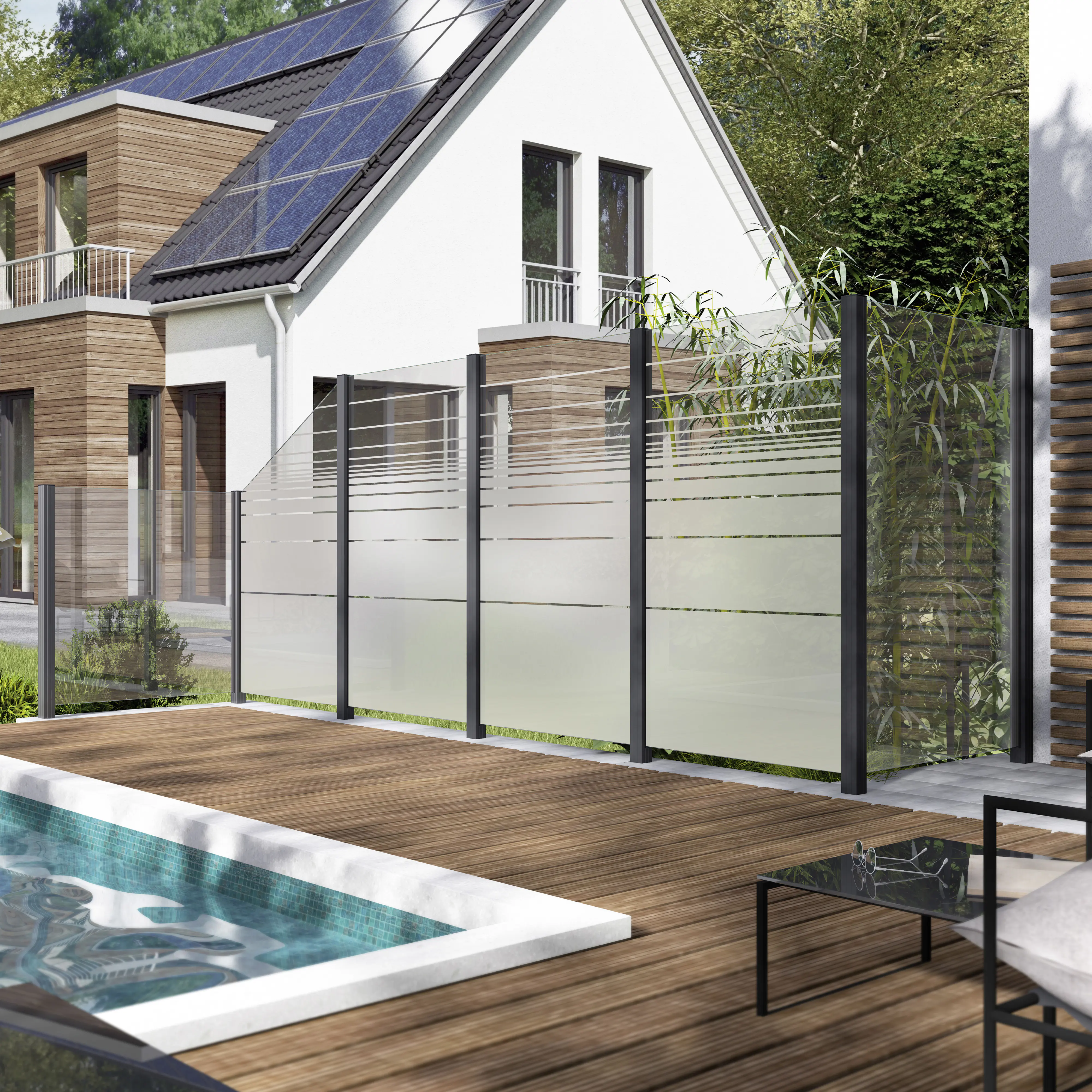 Ambiente Glaszaun Erweiterungsset Klarglas mit Siebdruck 187 x 124,2 cm anthrazit