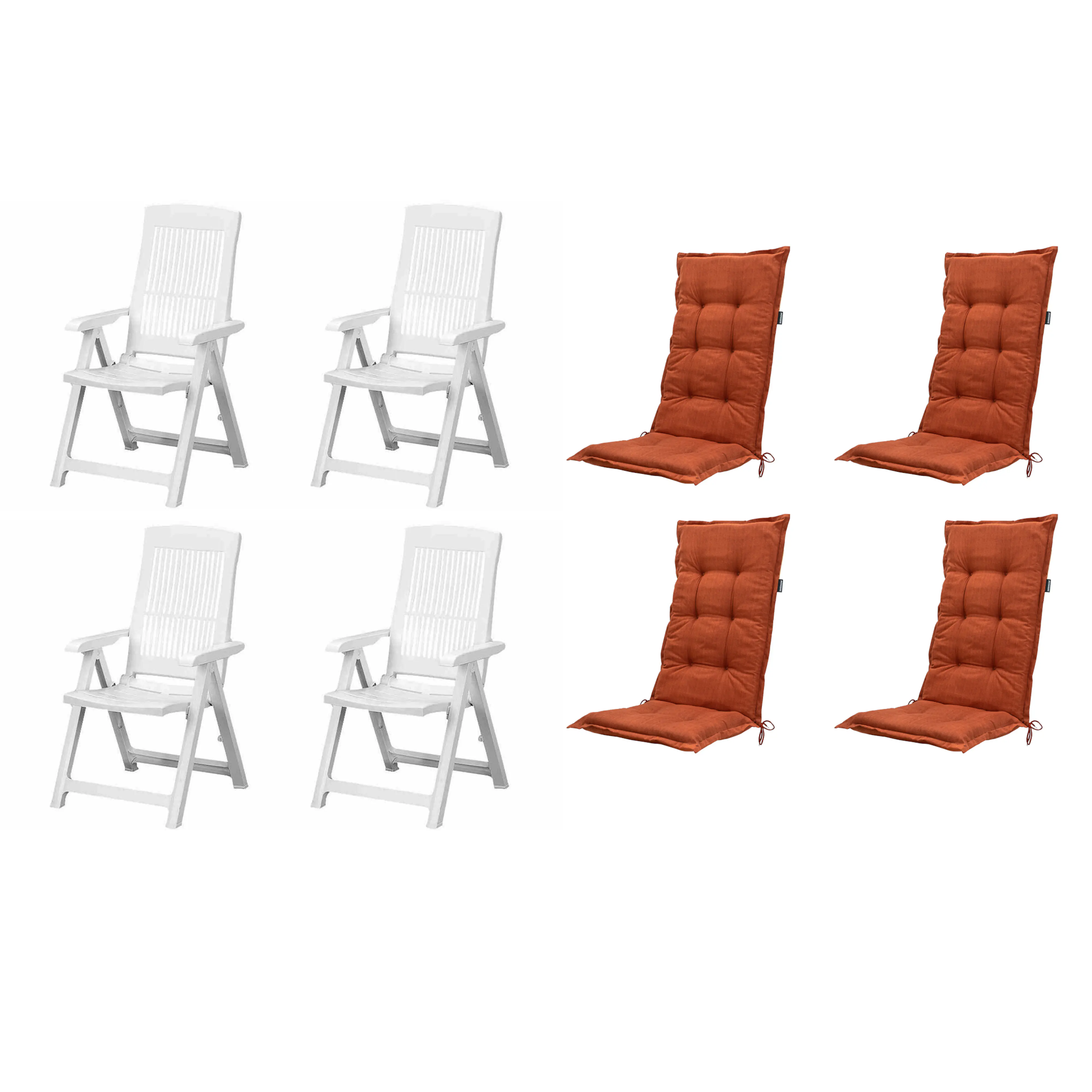 Progarden Gartenstuhl-Set Tampa mit Auflagen weiß/terrakotta 8-tlg.