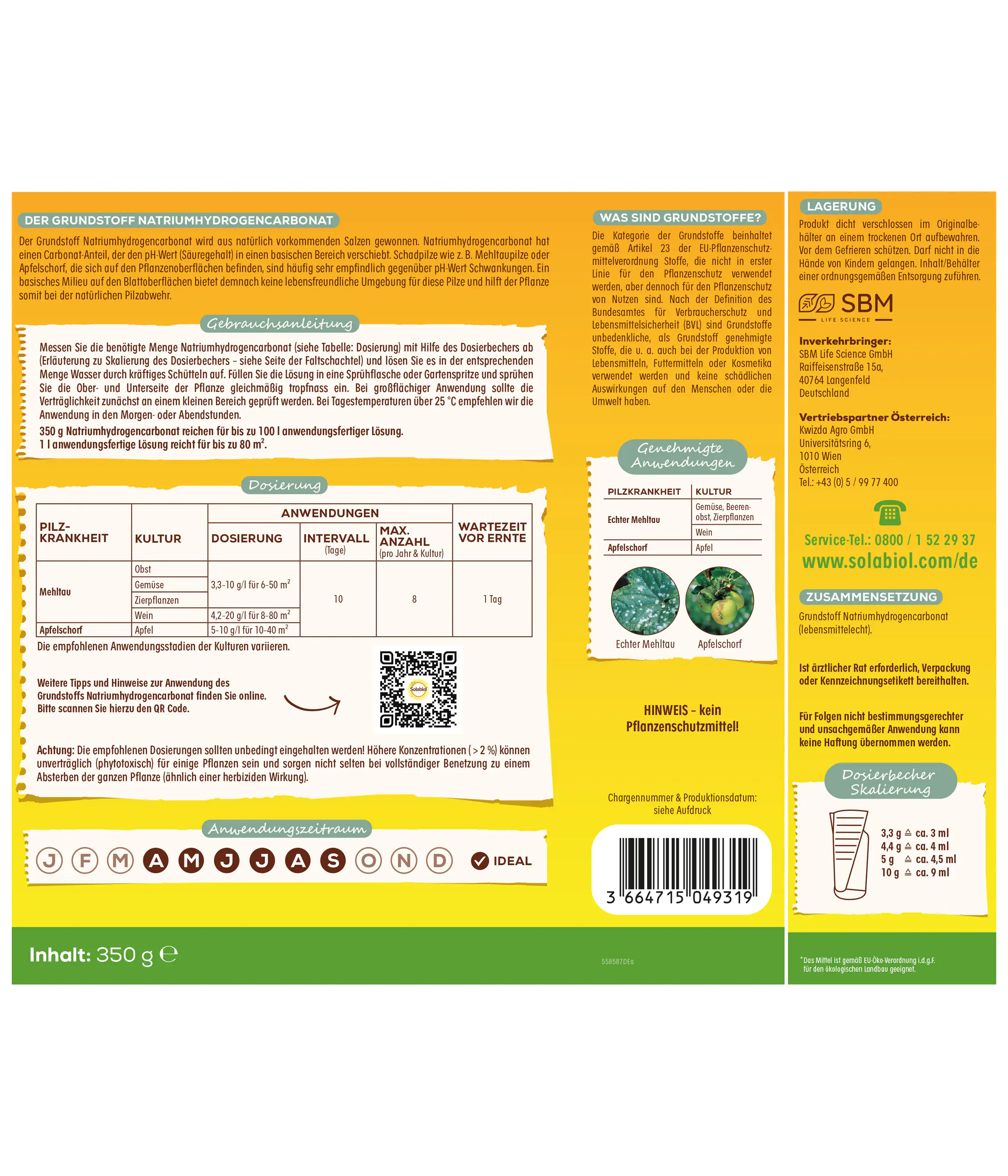 Solabiol natürliche Mehltau - Abwehr Grundstoff Natriumhydrogencarbonat 350 g