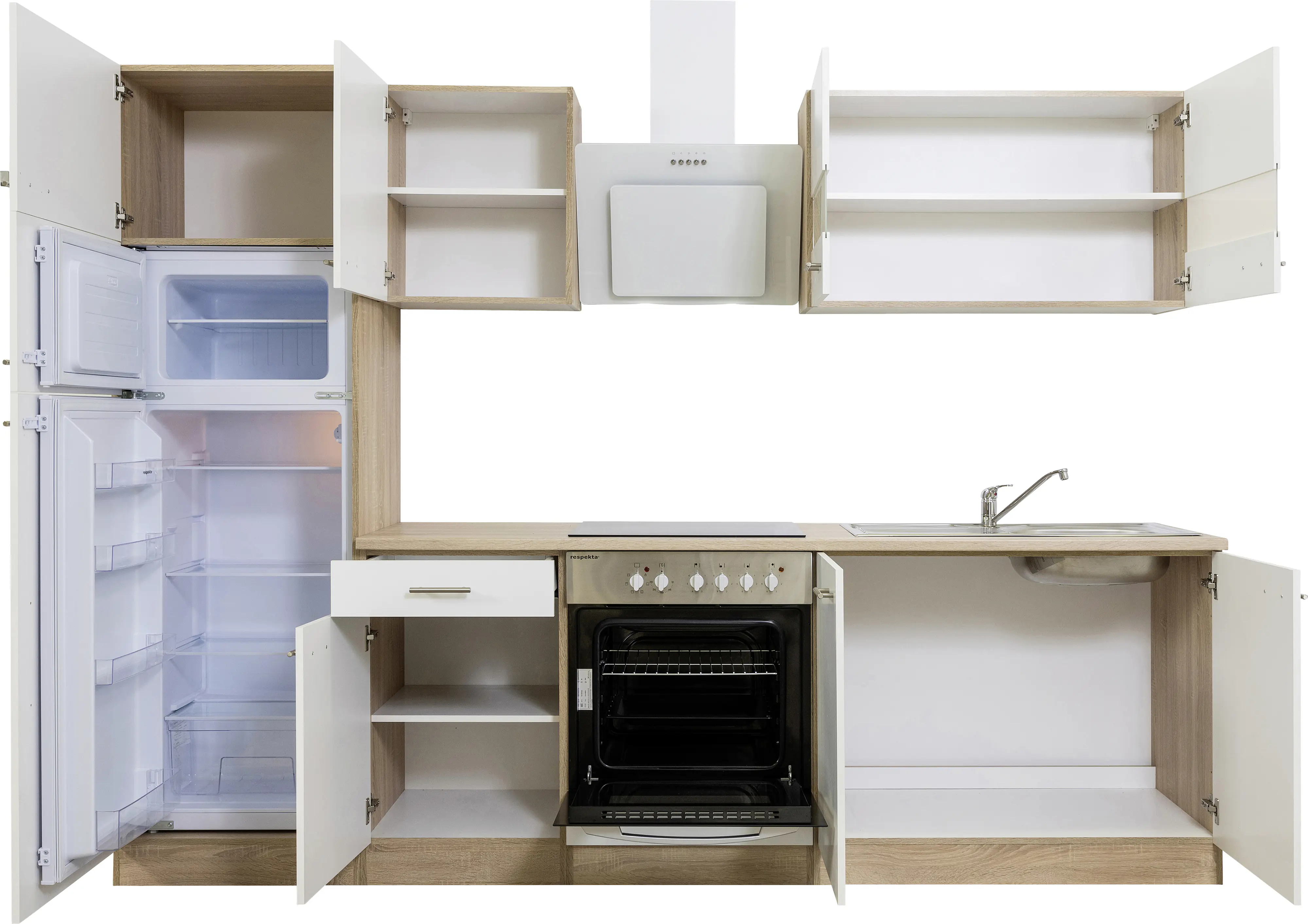 Respekta Economy Küchenblock 270 cm weiß, Eiche Sonoma, KB270ESWCGKE