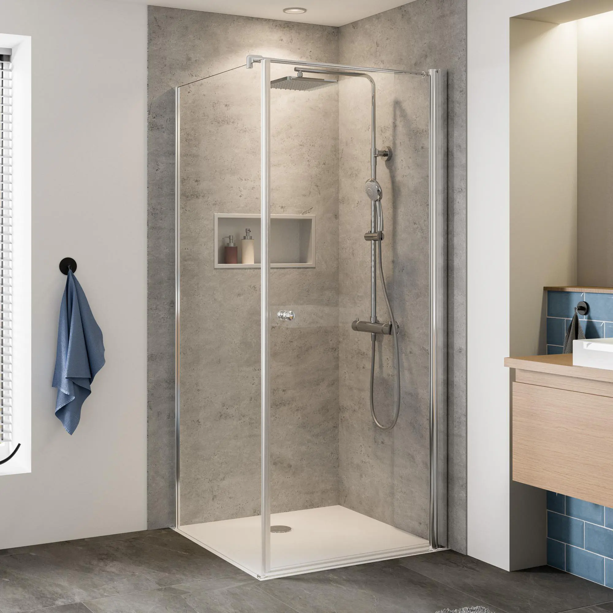 Breuer Duschtür Elana 8 für Seitenwand 90 cm Alu chrom - Anschlag rechts