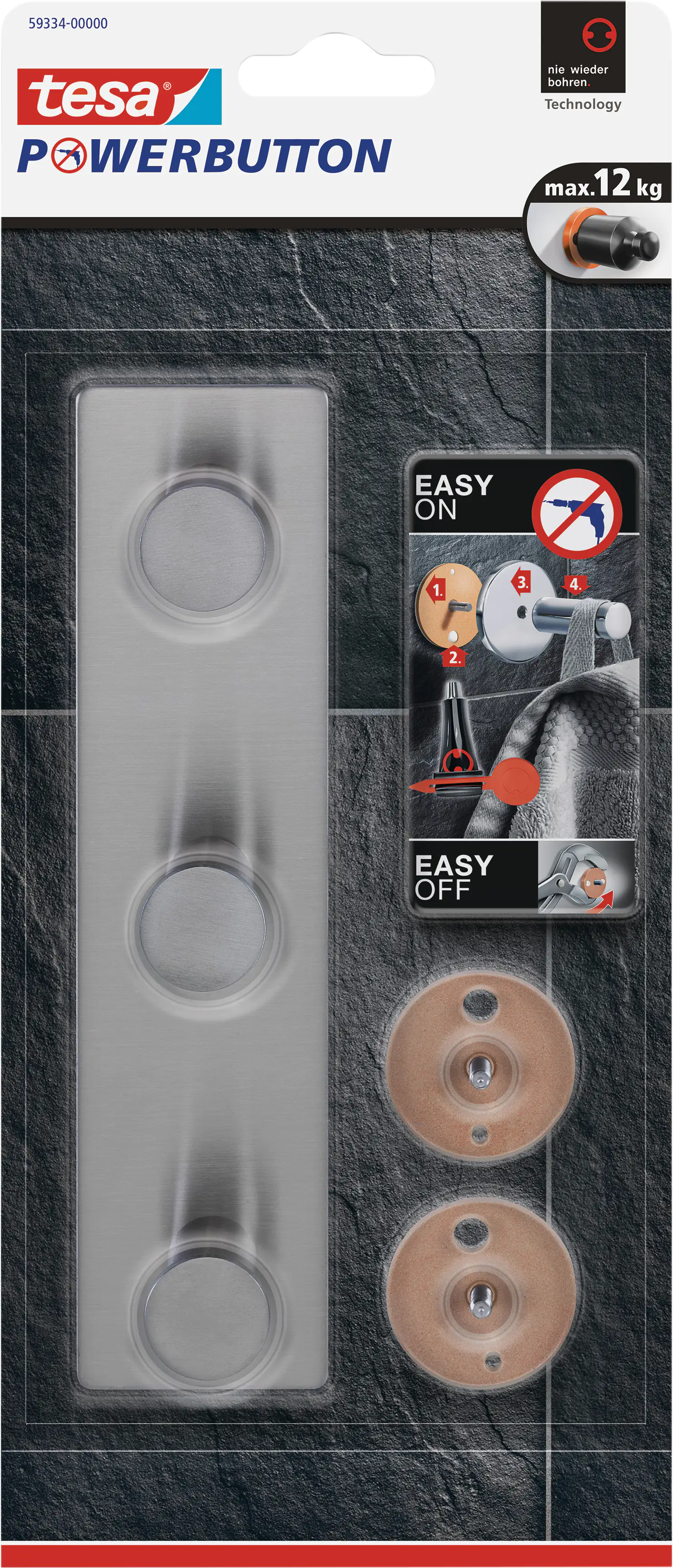 tesa Powerbutton Hakenleiste Classic Edelstahl, chrom, rostfrei tesa Powerbutton Hakenleiste Classic Edelstahl, chrom, rostfrei