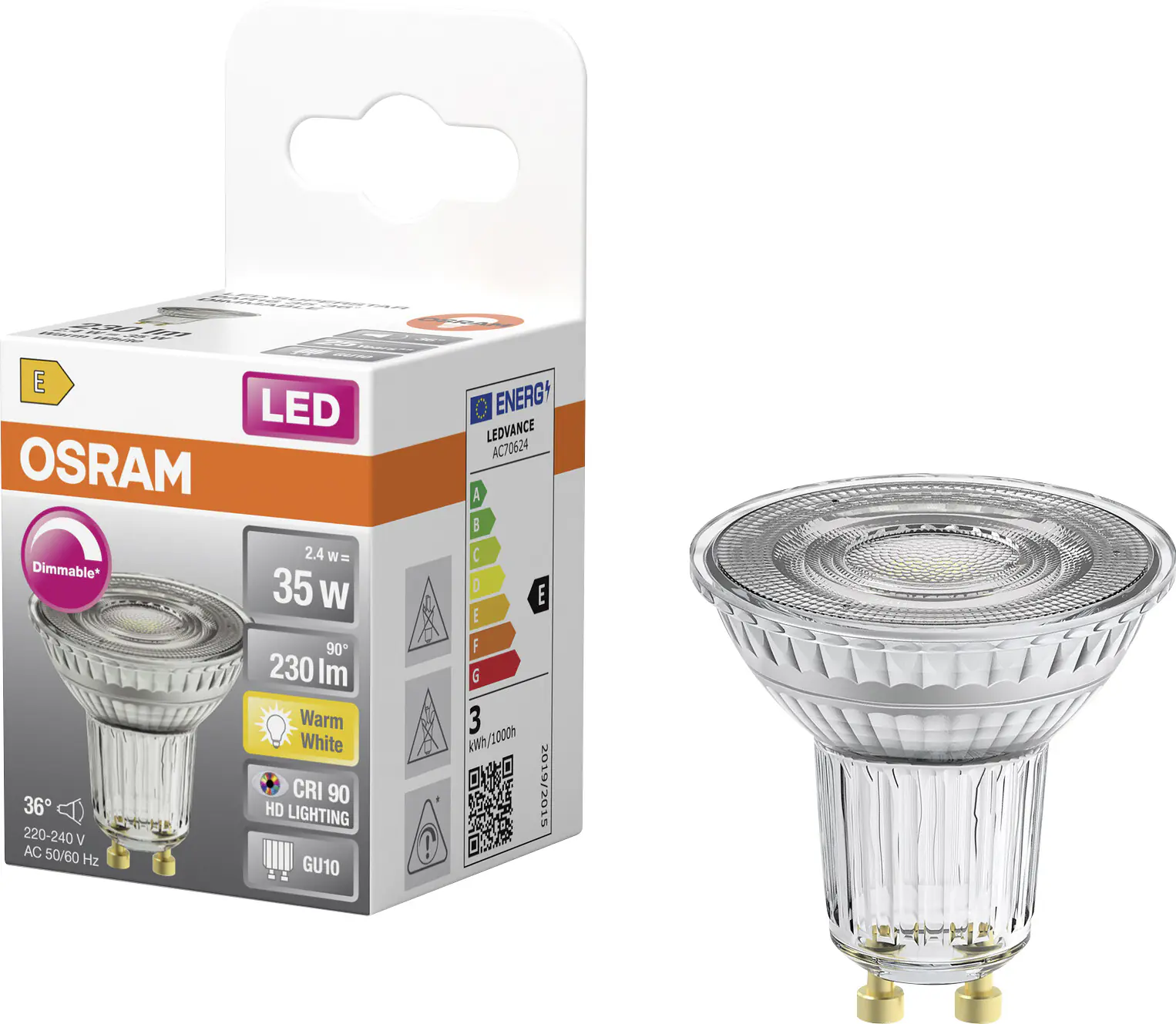 Osram LED Leuchtmittel GU10 Superstar PAR16 36° 2,4W dimmbar warmweiß