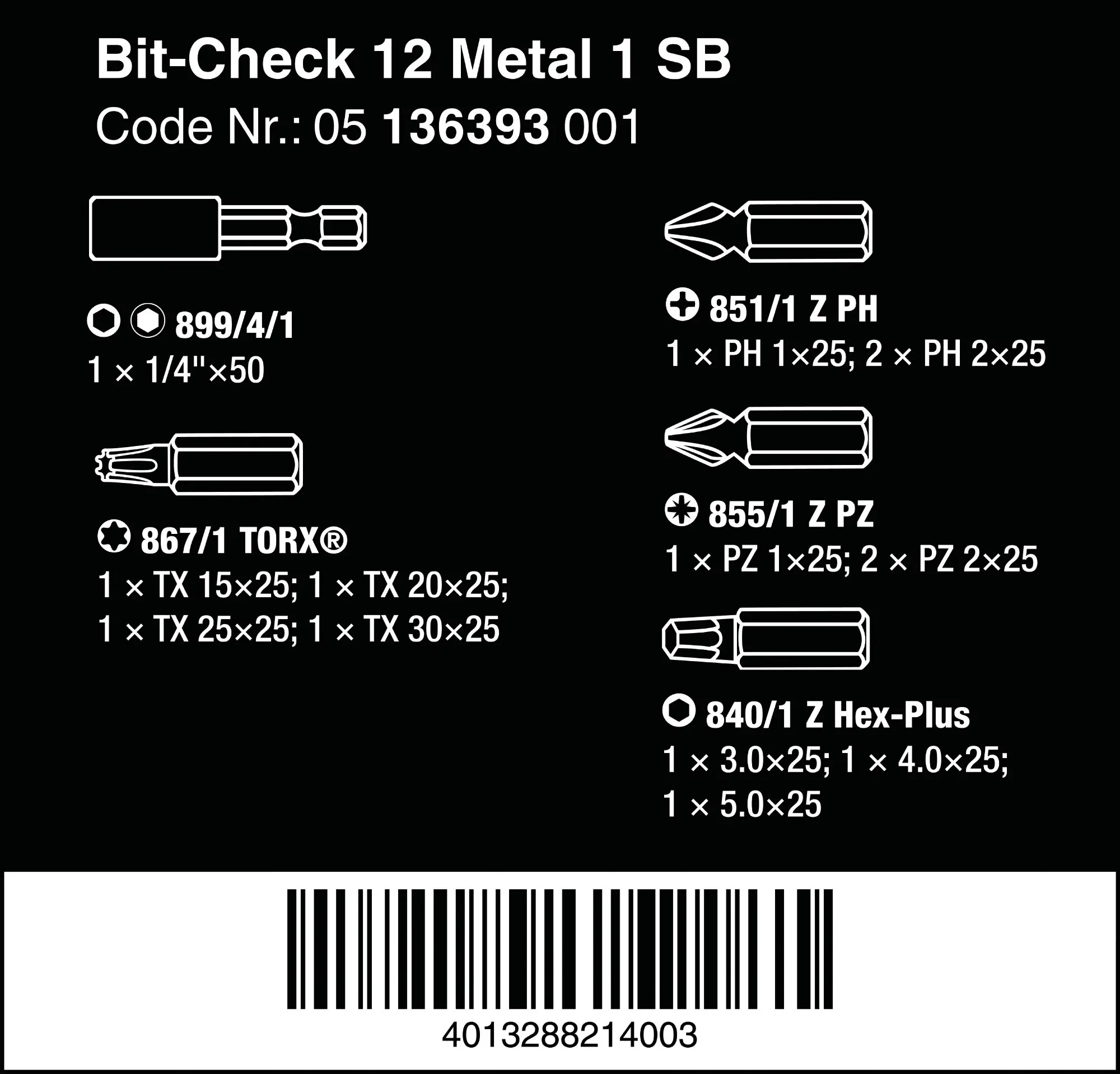 Wera Bit-Set Bit-Check 12 Metal 1 SB 12-teilig